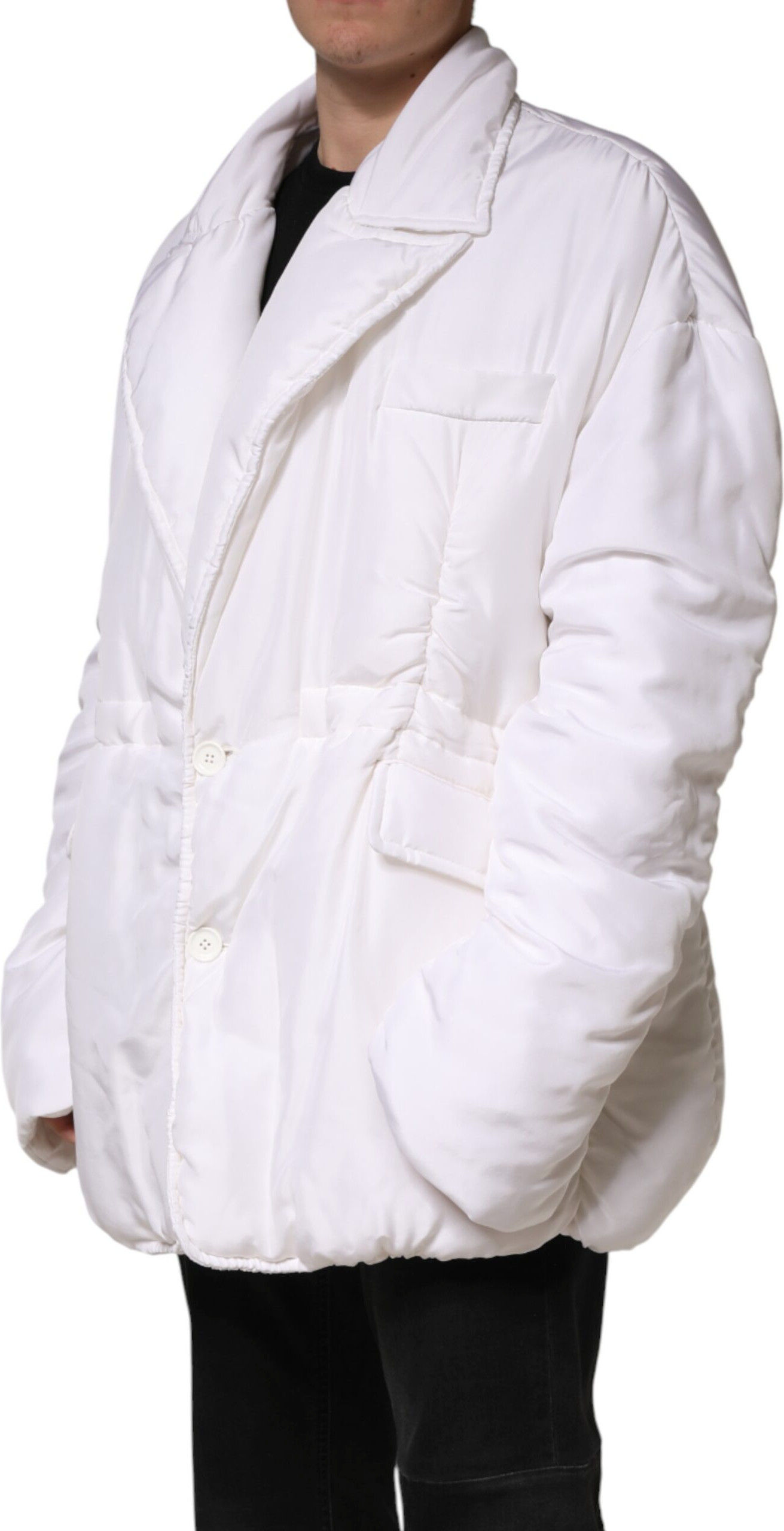 White Silk Padded Parka Jacket Dolce & Gabbana