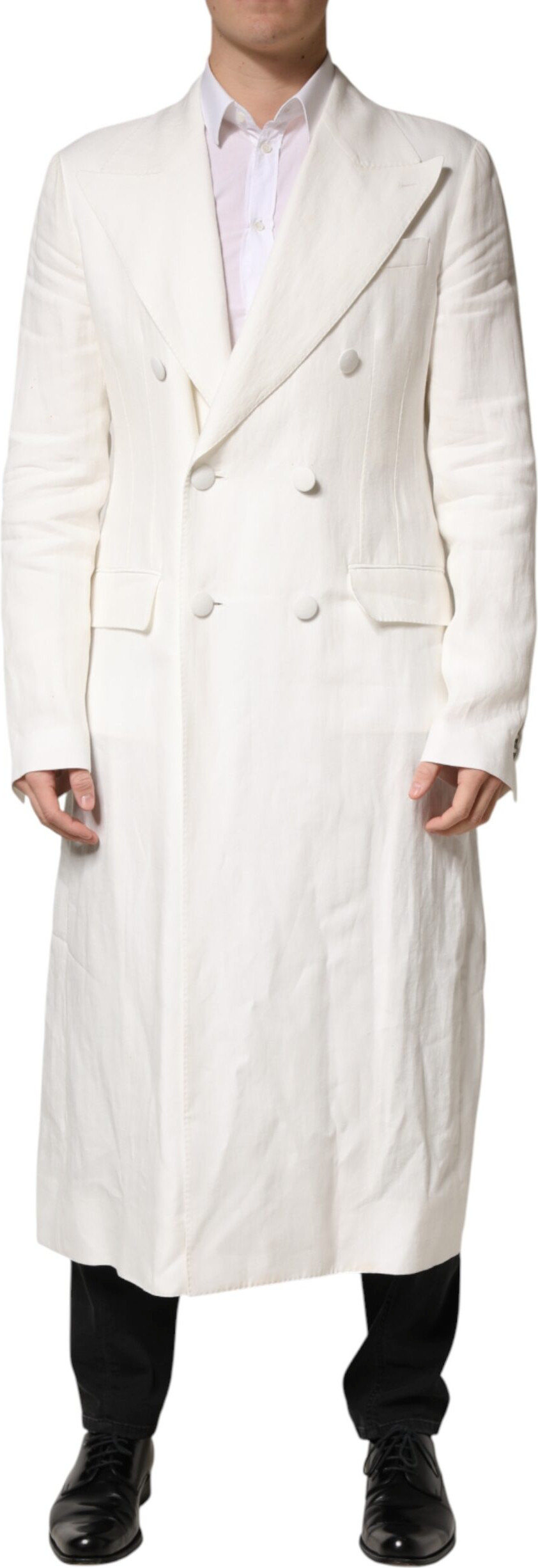 White Double Breasted Men Trench Coat Jacket Dolce & Gabbana