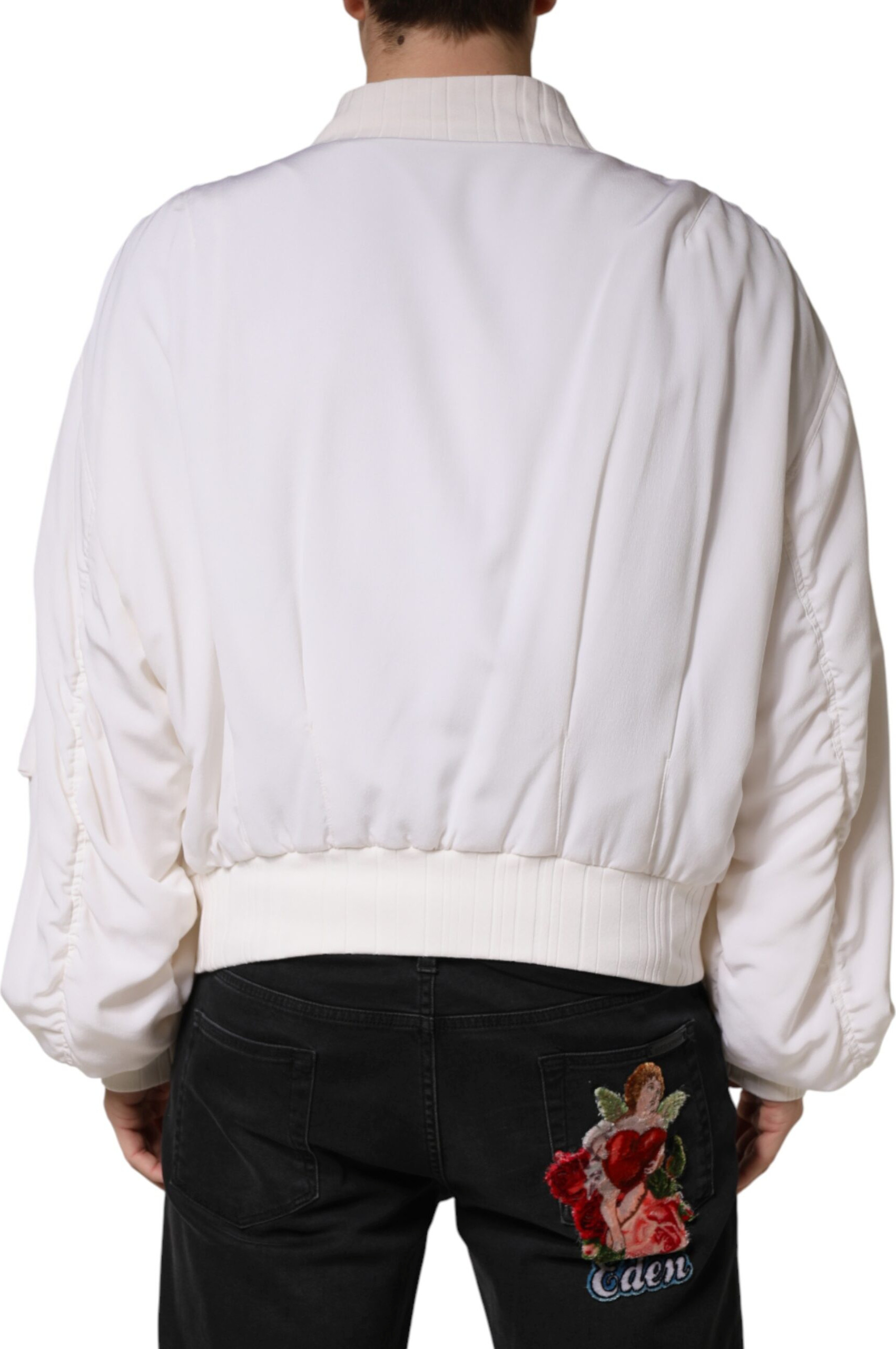 Weiße Seiden Bomberjacke mit durchgehendem Reißverschluss - Dolce & Gabbana