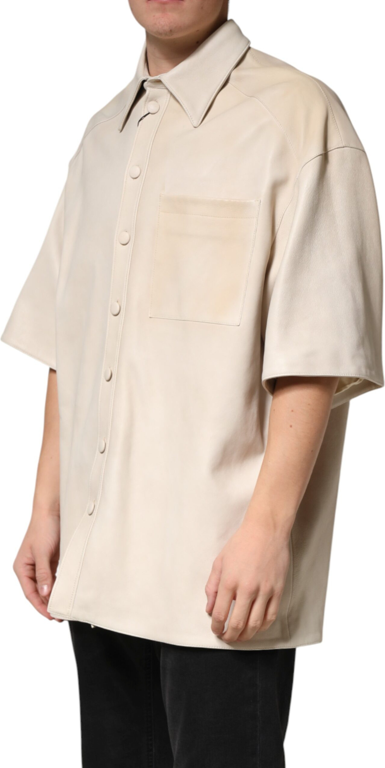 Beige Leather Button Down Shirt Dolce & Gabbana