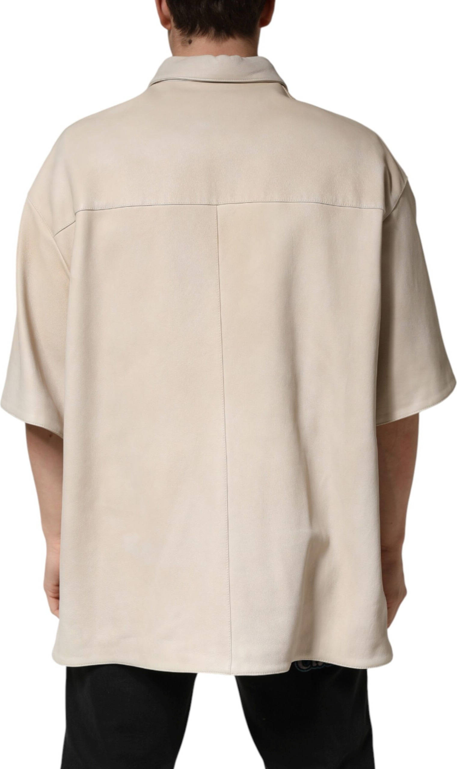 Beige Leather Button Down Shirt Dolce & Gabbana