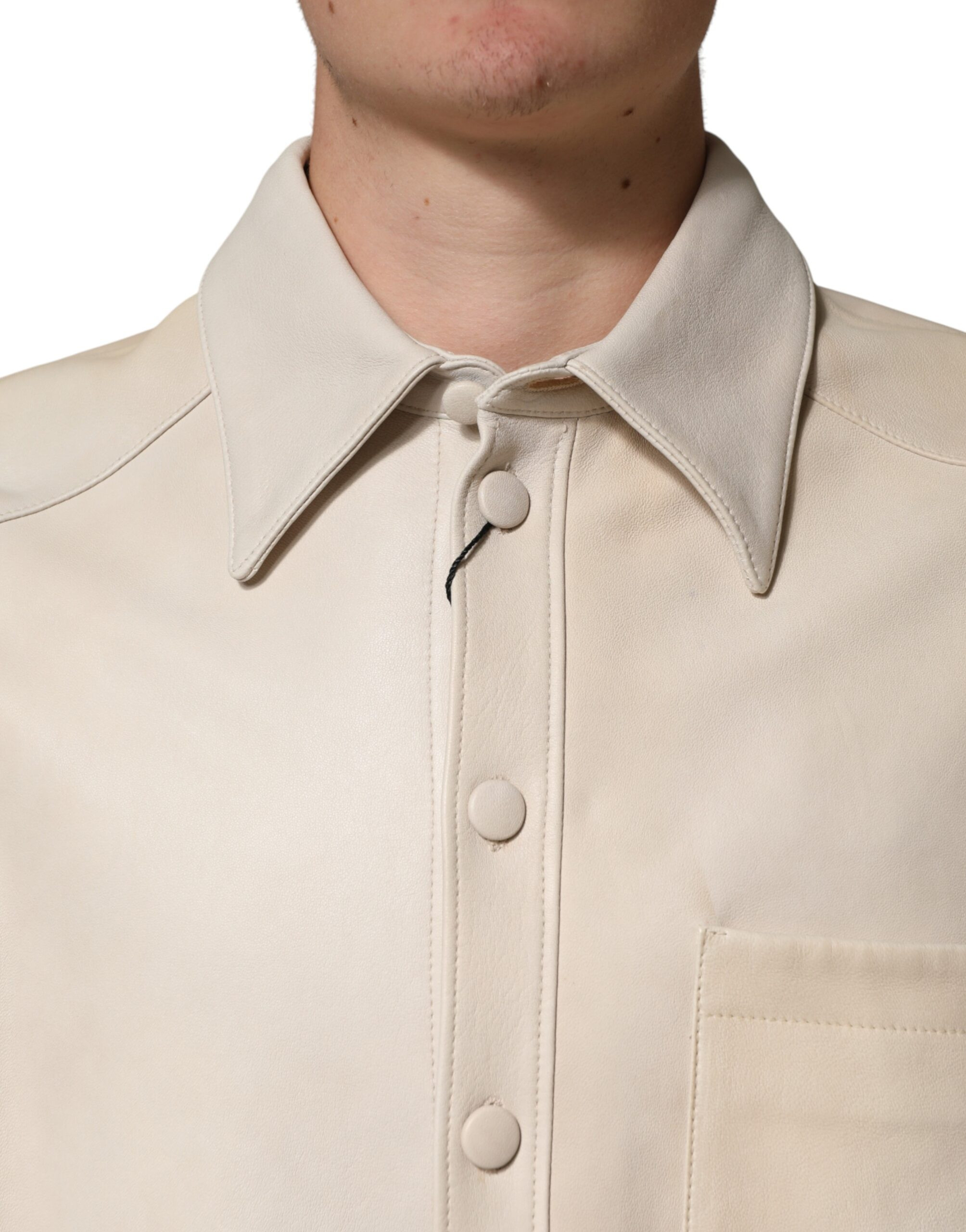 Beige Leather Button Down Shirt Dolce & Gabbana