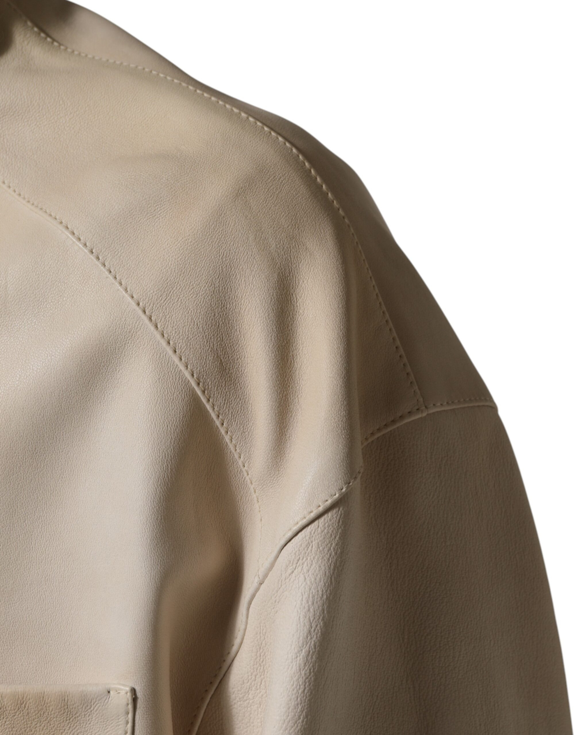 Beige Leather Button Down Shirt Dolce & Gabbana