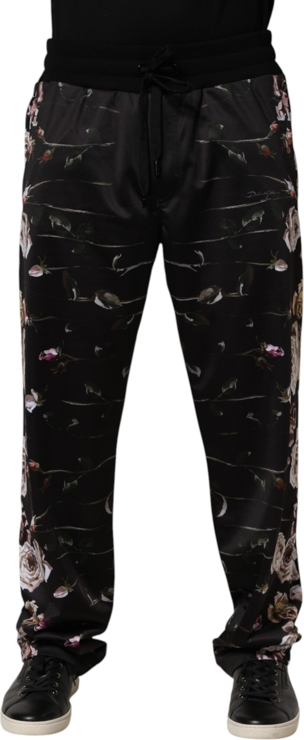 Chino Pants Dolce & Gabbana Black Floral Straight-Leg