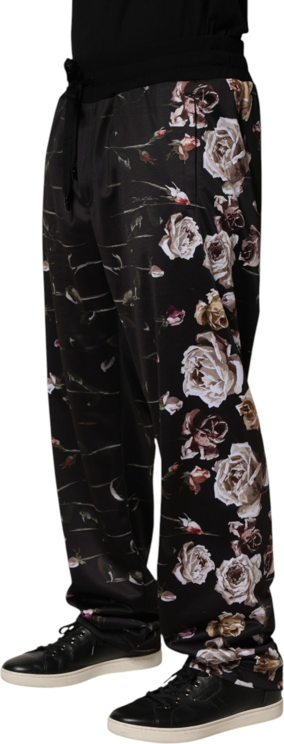Chino Pants Dolce & Gabbana Black Floral Straight-Leg