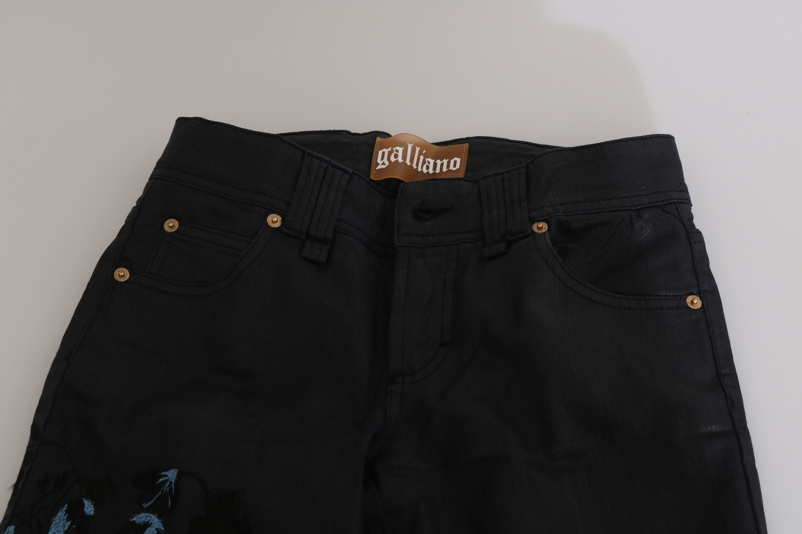 Black Swan Floral Embroidered Mid Waist Skinny Denim Jeans John Galliano