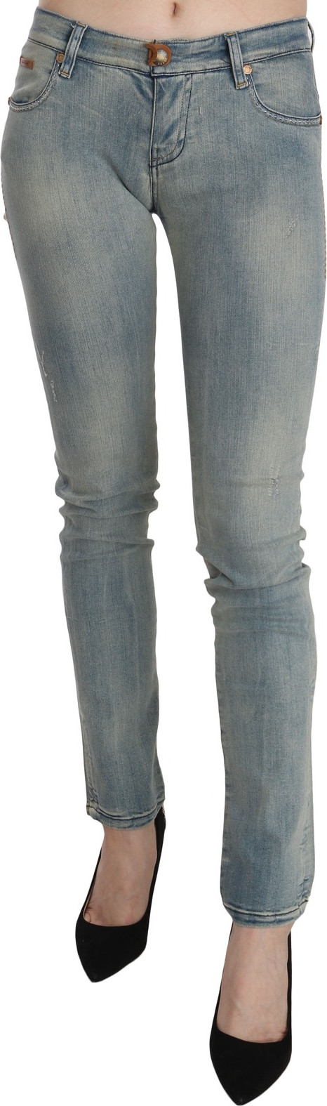 Light Blue Washed Mid Waist Skinny Denim Jeans Plein Sud