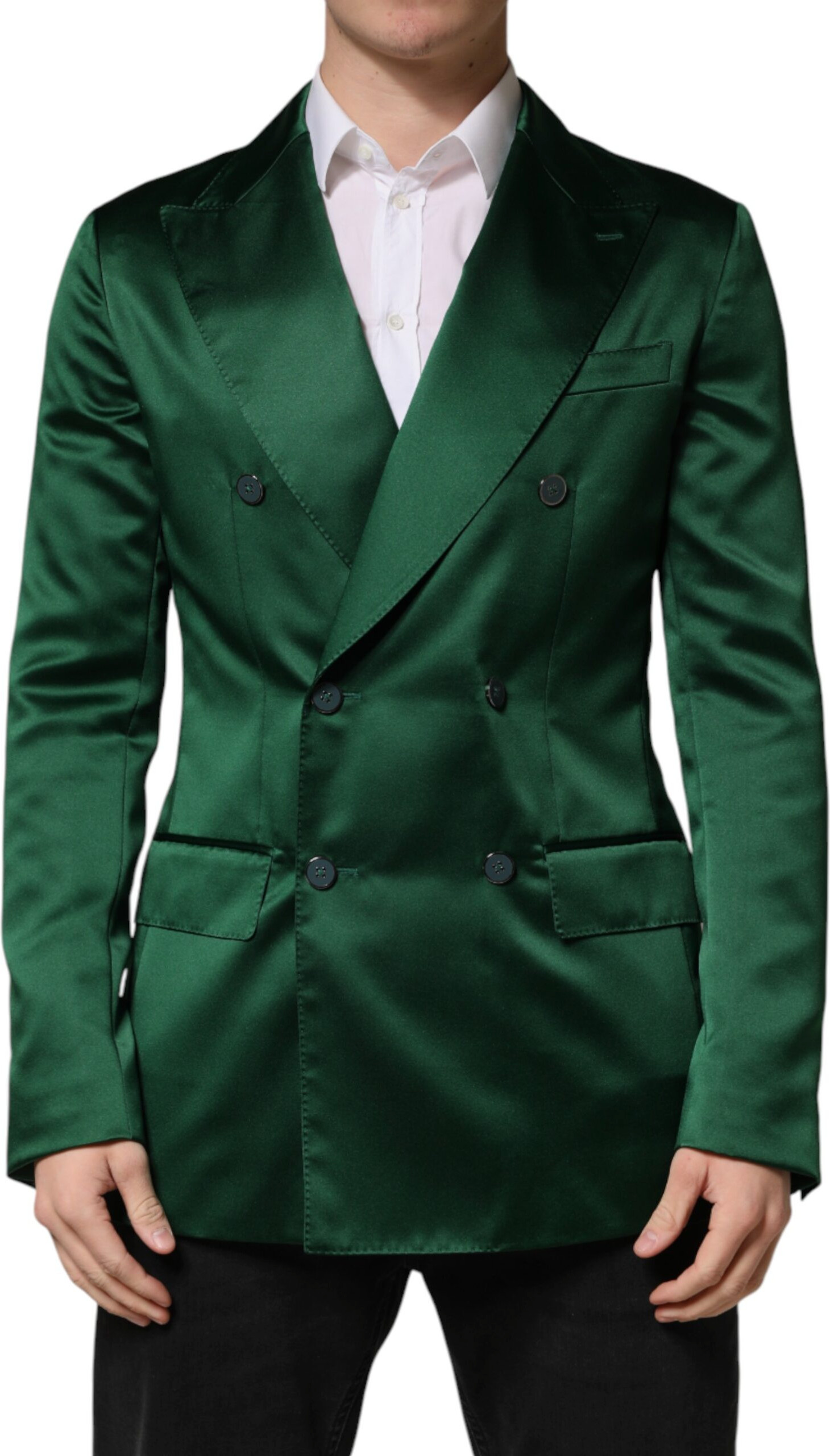 Jacket Blazer Dolce & Gabbana Green Satin Double Breasted