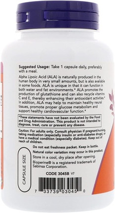 Alpha Lipoic Acid Now Foods