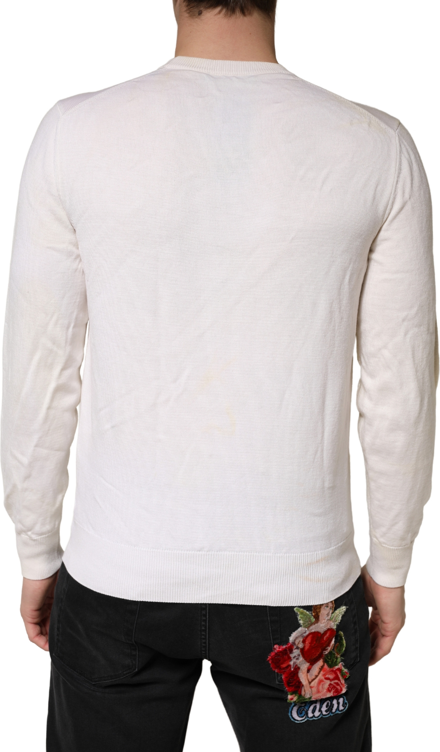 Dolce & Gabbana White Virgin Wool Graphic Logo Crewneck Sweater