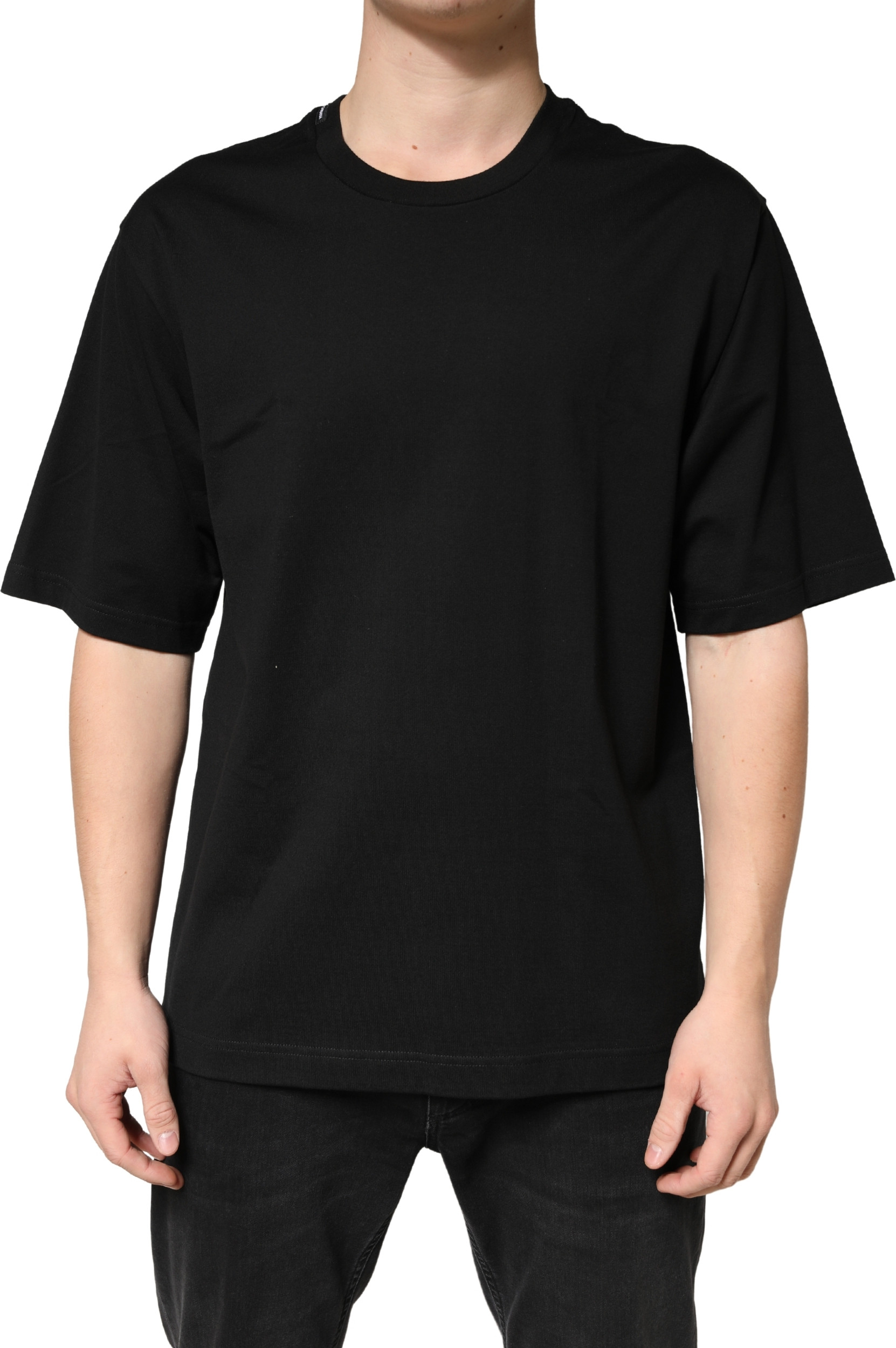 Black Cotton Crewneck Short Sleeve T-Shirt Dolce & Gabbana