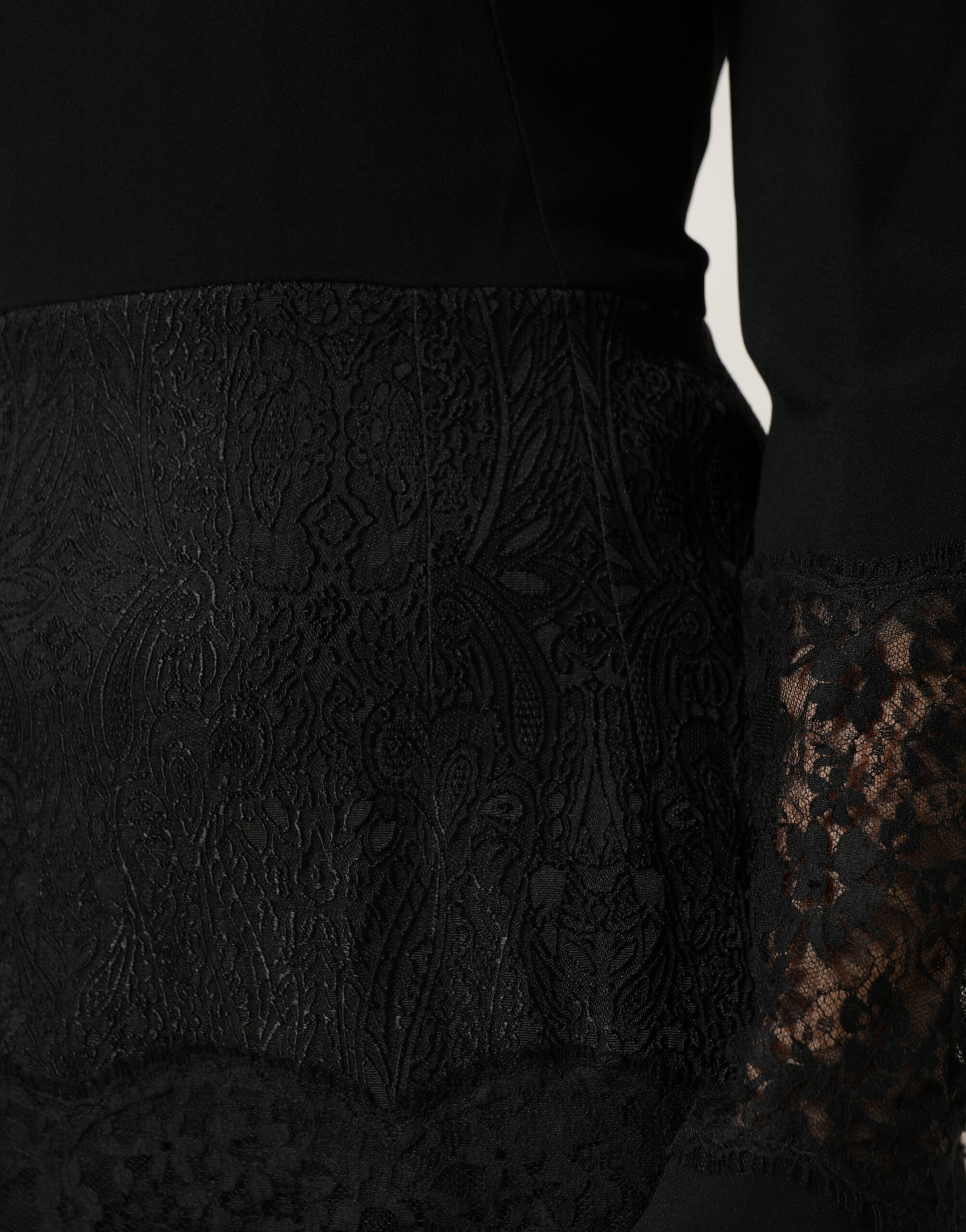 Dress Dolce & Gabbana Black Lace Sheer Panel Midi Long Sleeve