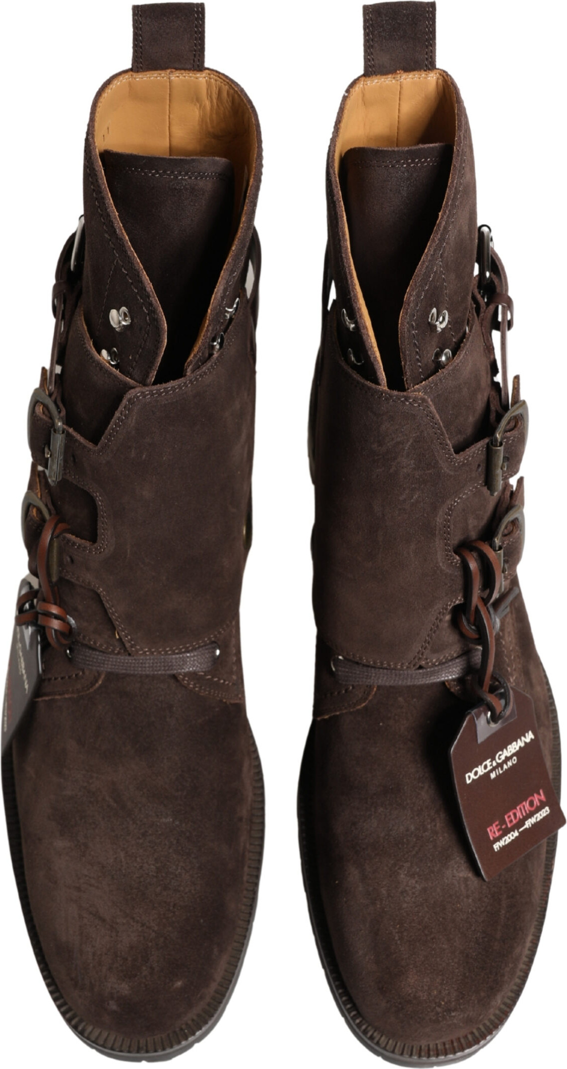 Brown Suede Leather Buckle Ankle Boots Shoes Dolce & Gabbana