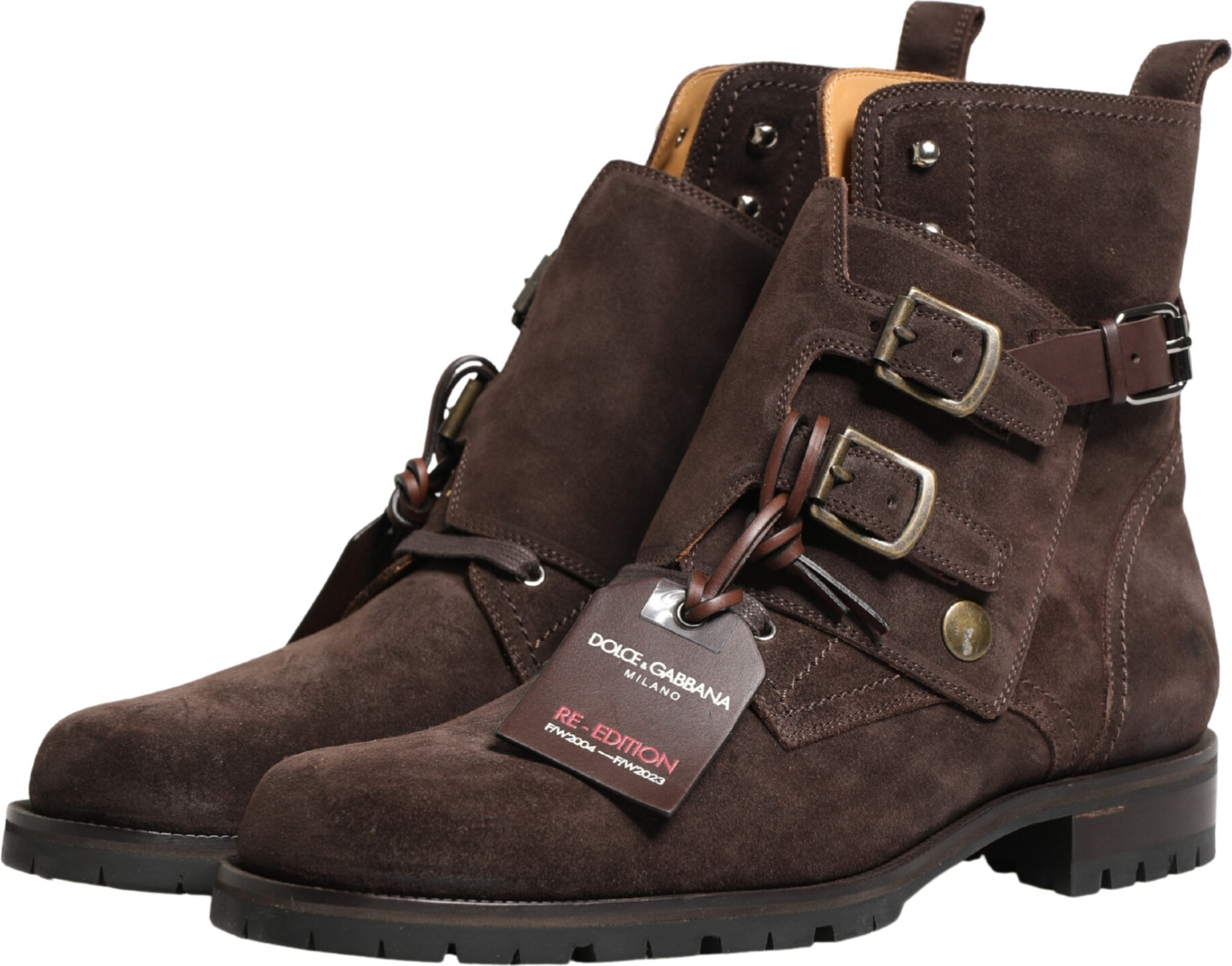 Brown Suede Leather Buckle Ankle Boots Shoes Dolce & Gabbana