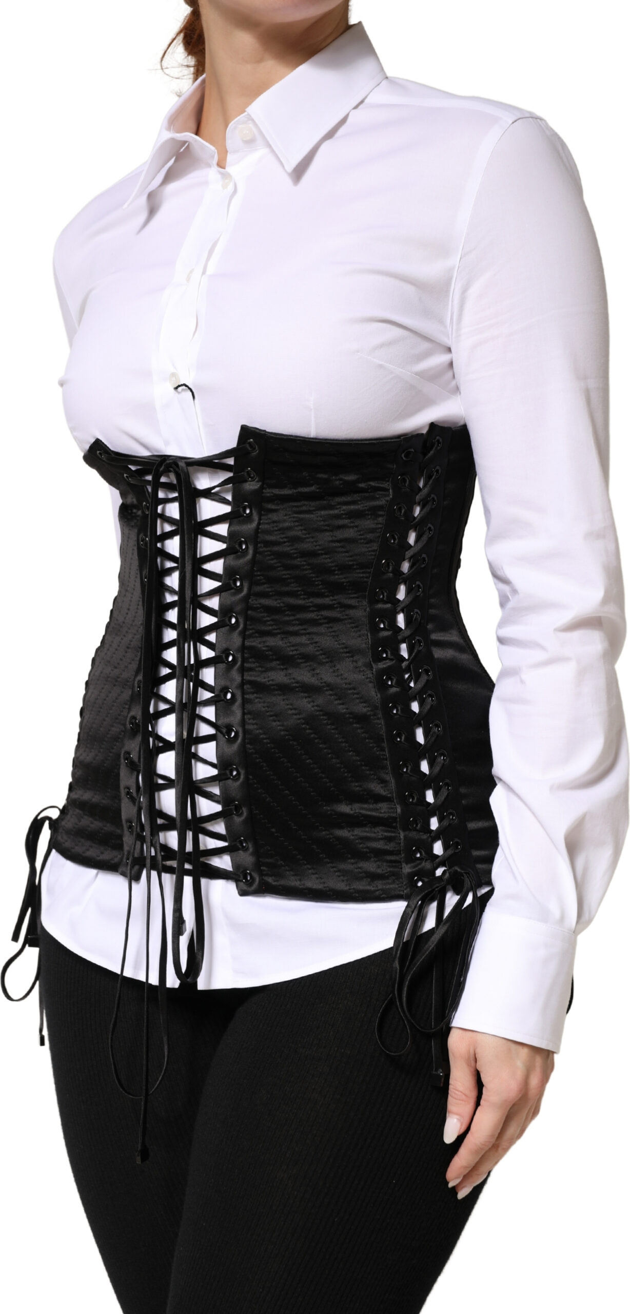 Corset Black Silk Lace-Up Waist Cincher Corset Top