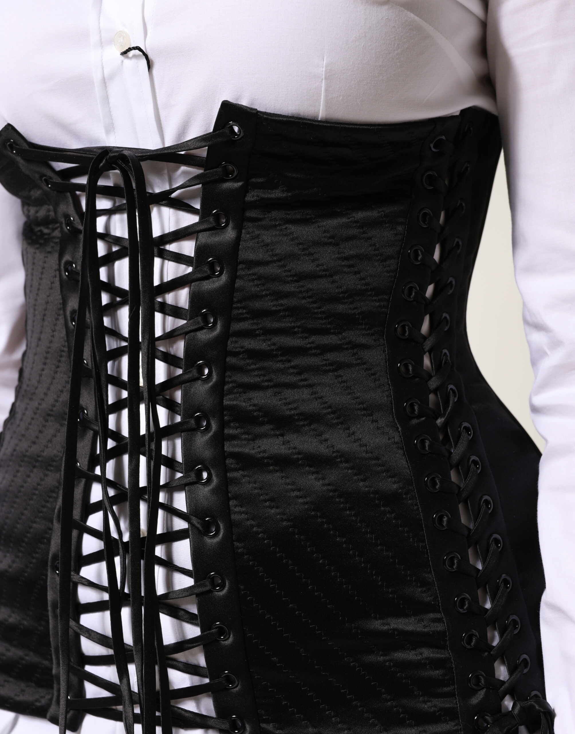 Corset Black Silk Lace-Up Waist Cincher Corset Top