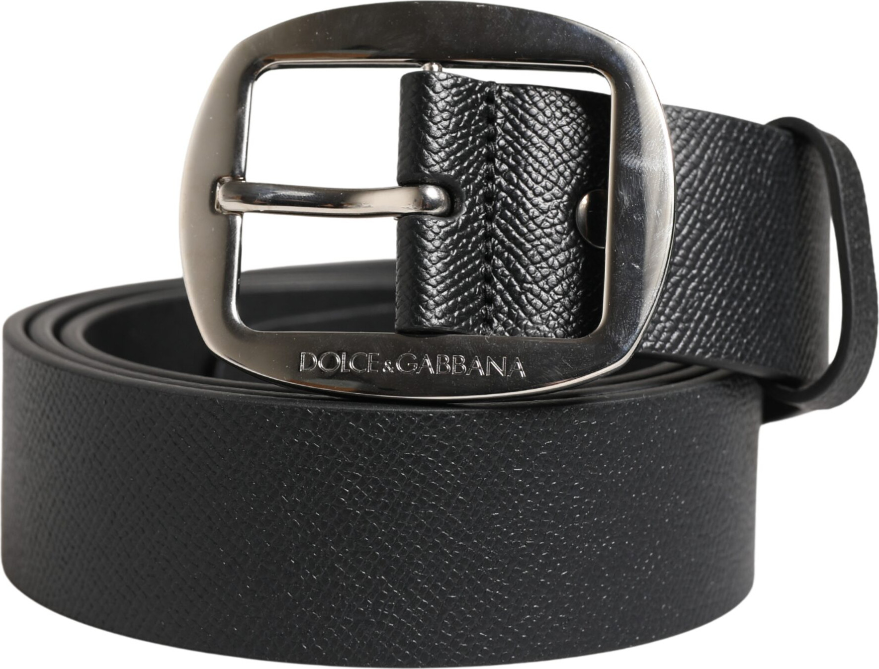 Black Calf Leather Silver Metal Buckle Belt Dolce & Gabbana
