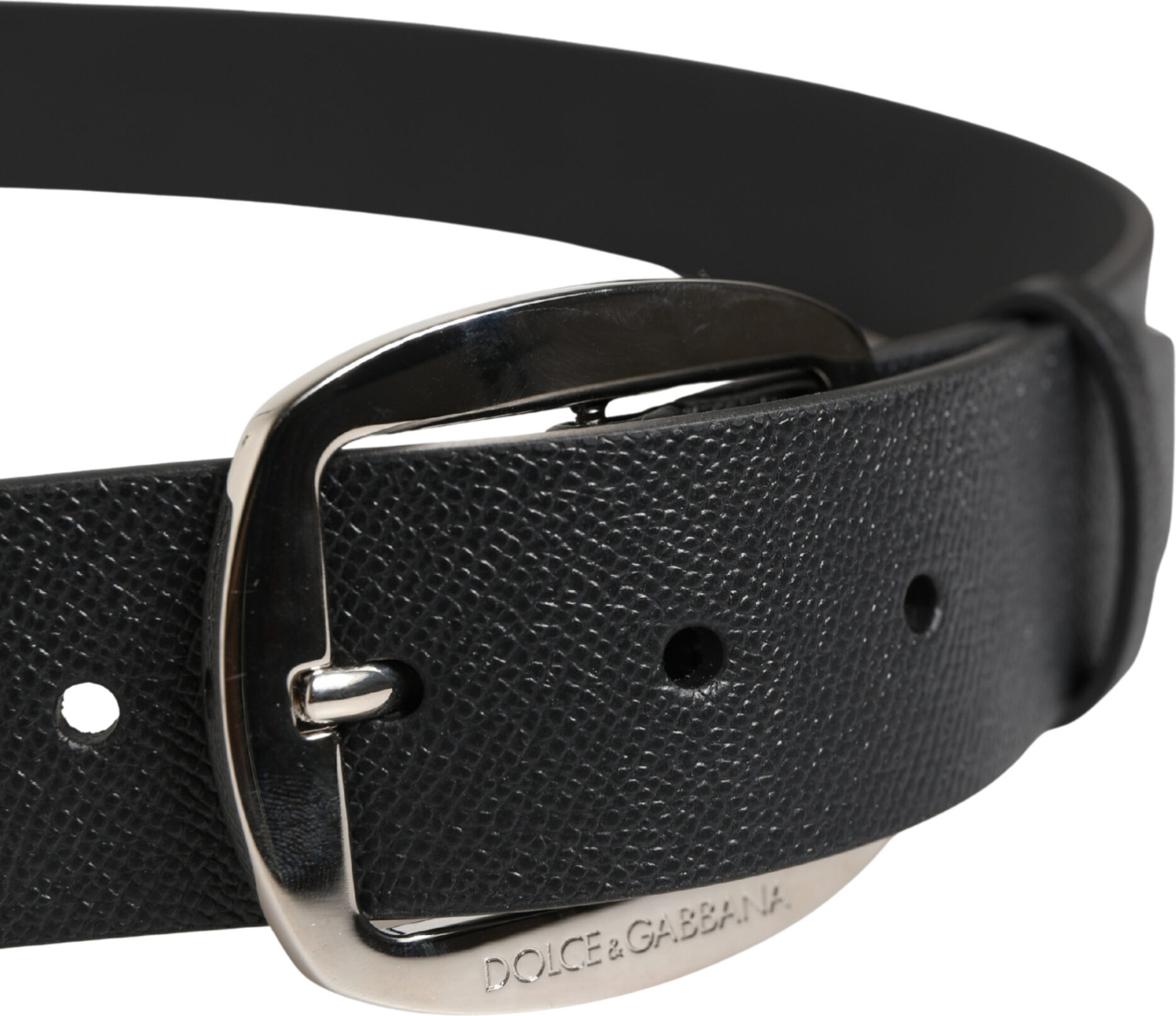 Black Calf Leather Silver Metal Buckle Belt Dolce & Gabbana