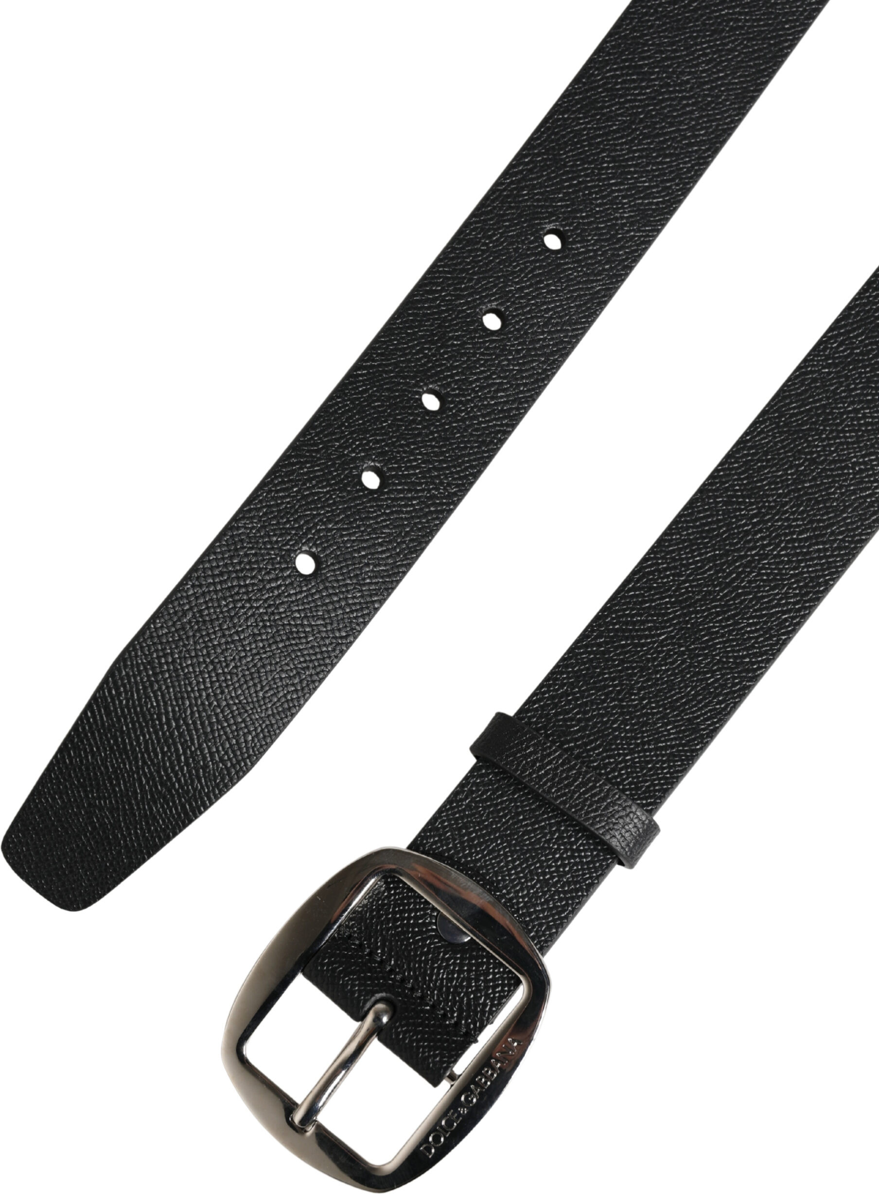 Black Calf Leather Silver Metal Buckle Belt Dolce & Gabbana