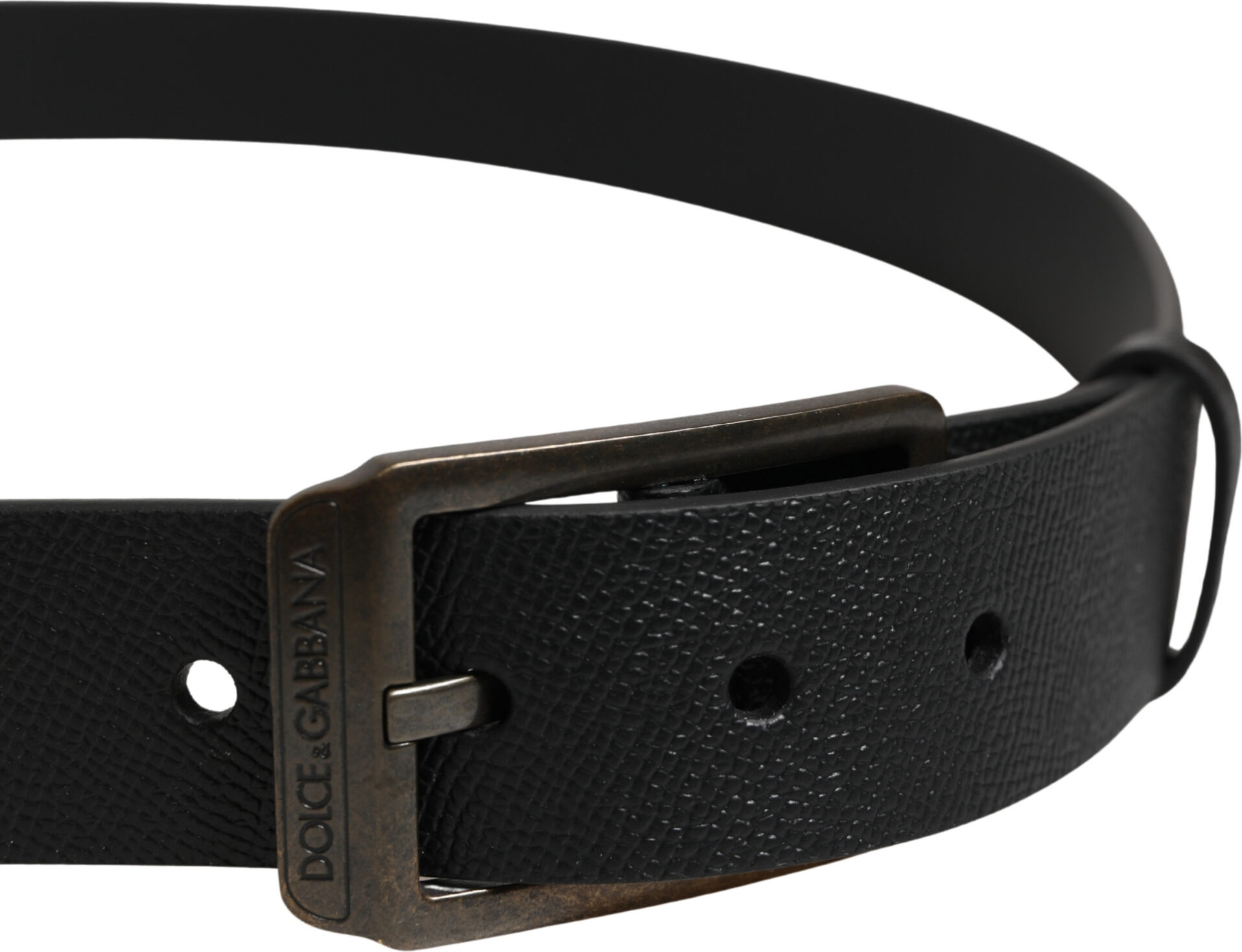 Belt Black Calf Leather Gold Metal Buckle