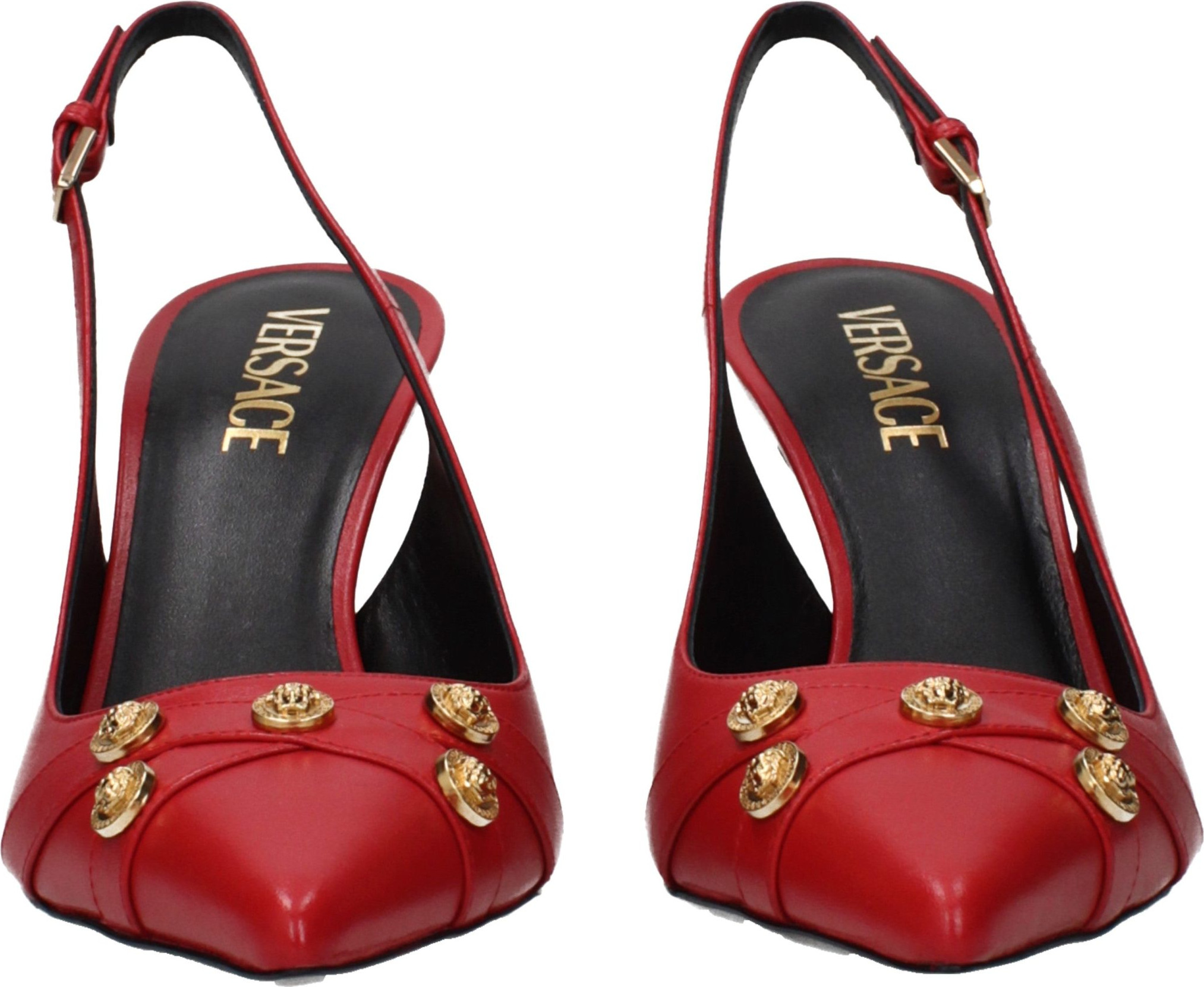 Красные кожаные туфли на высоком каблуке Versace