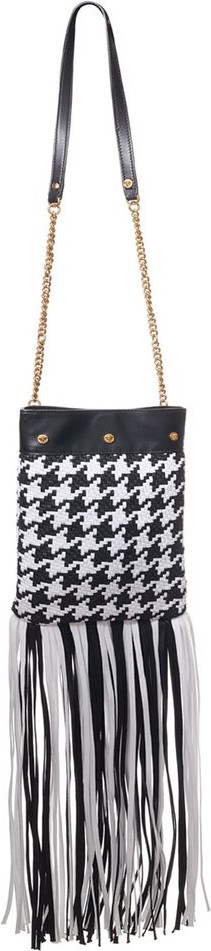 Schultertasche Versace Schwarz und Weiß Leder und Textil