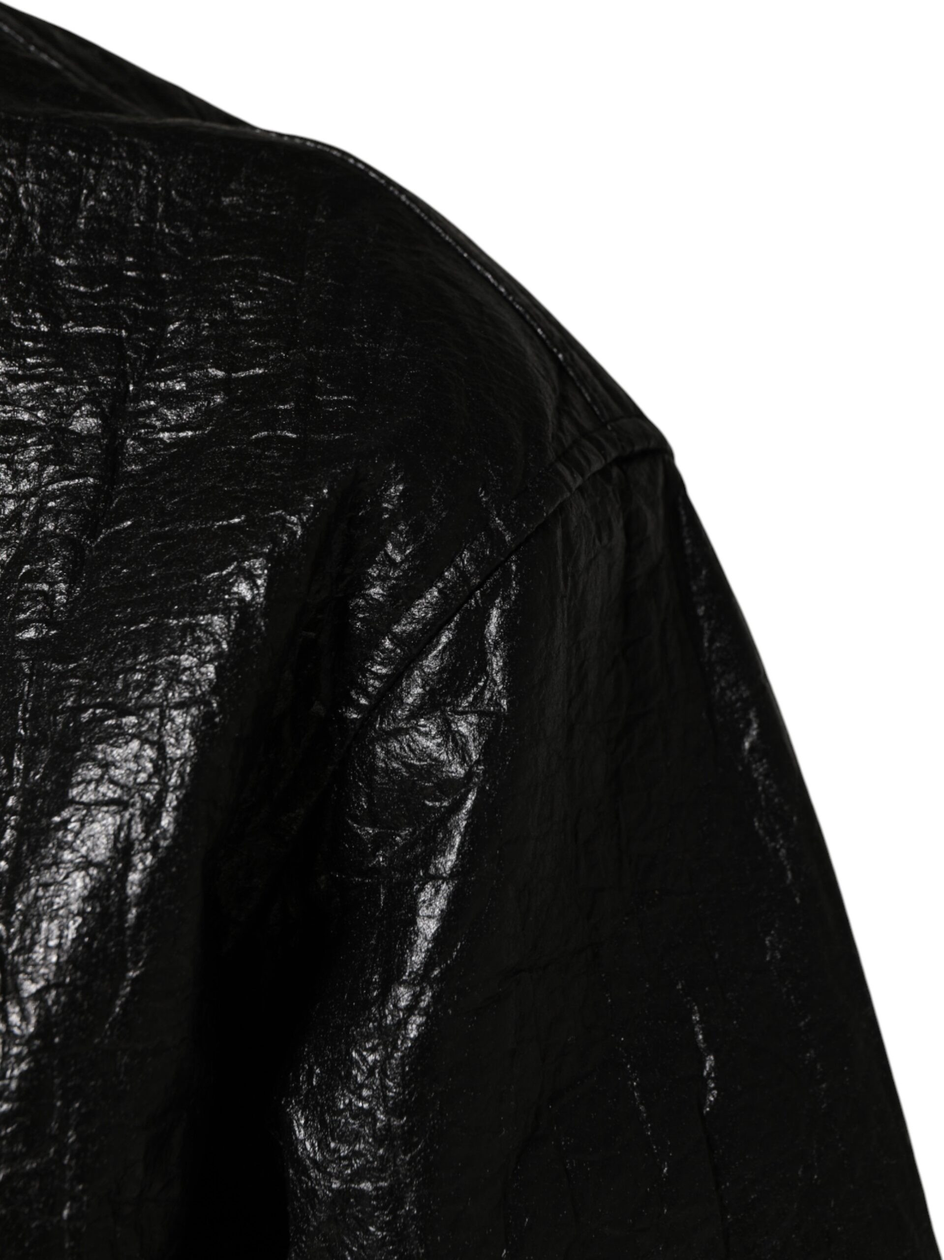 Black Cellulose Leather FullZip Biker Jacket Dolce & Gabbana