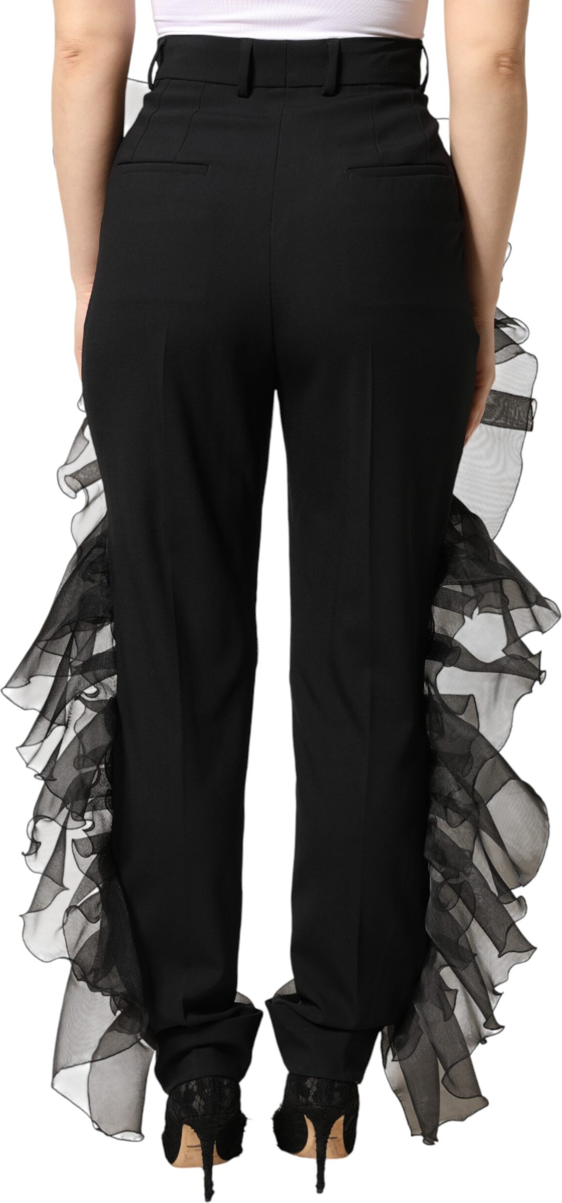 Black High Waist Tulle Wool Trouser Pants Dolce & Gabbana