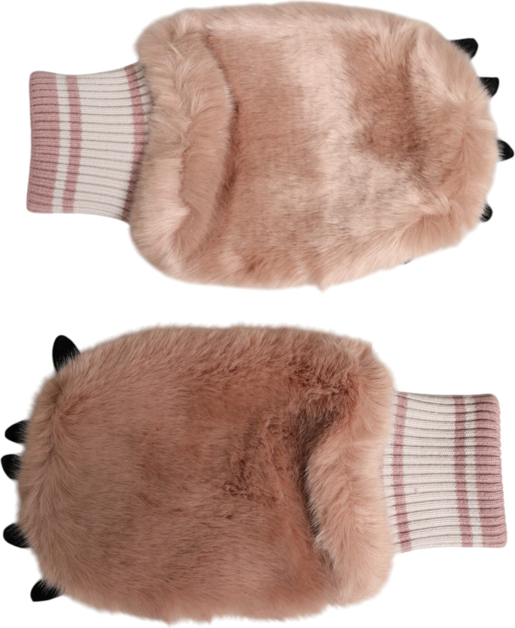 Brown Acrylic Knitted Fur Wrist Mitten Gloves Dolce & Gabbana
