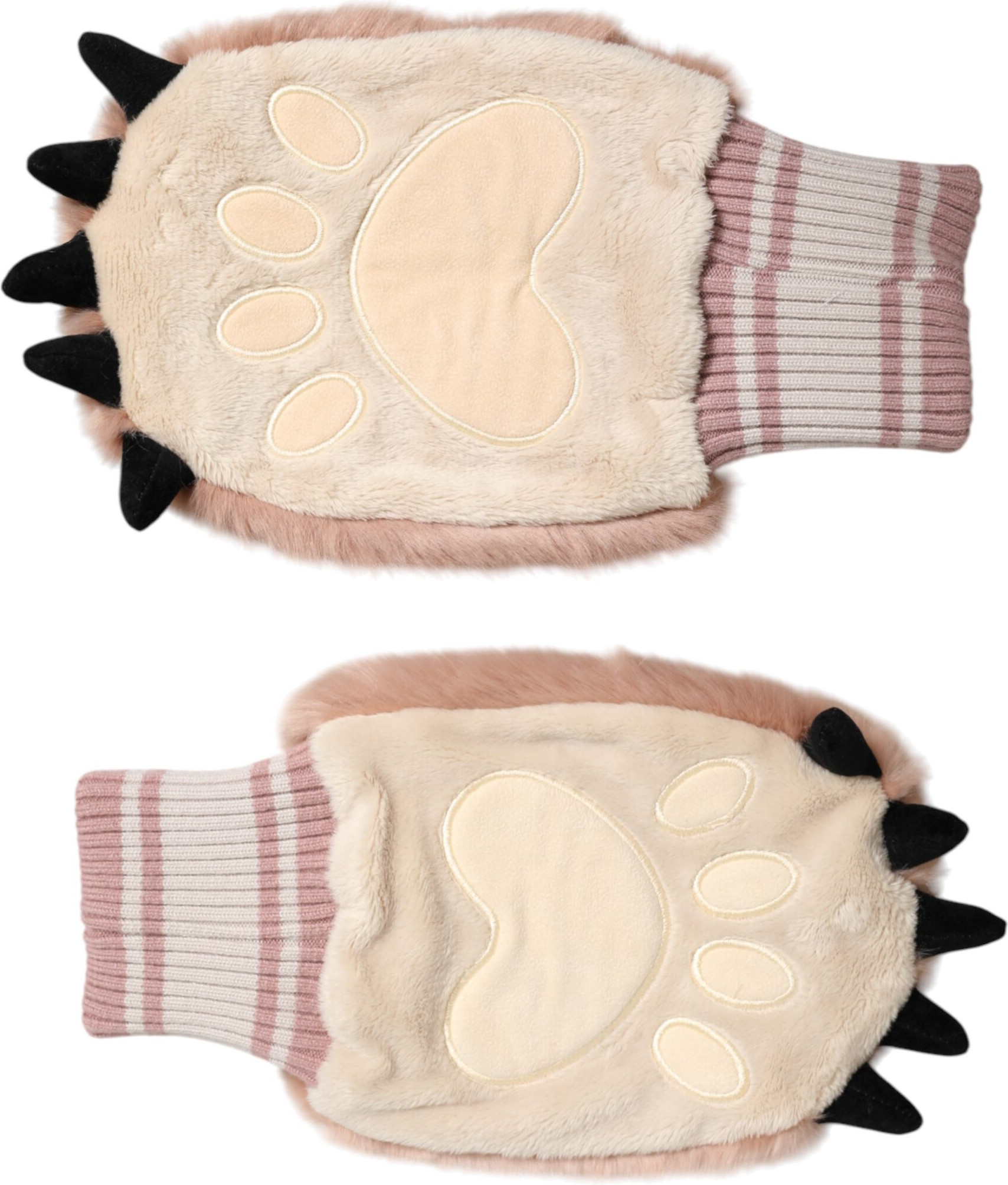 Braune Acryl Strick Handschuhe mit Pelzbesatz von Dolce & Gabbana