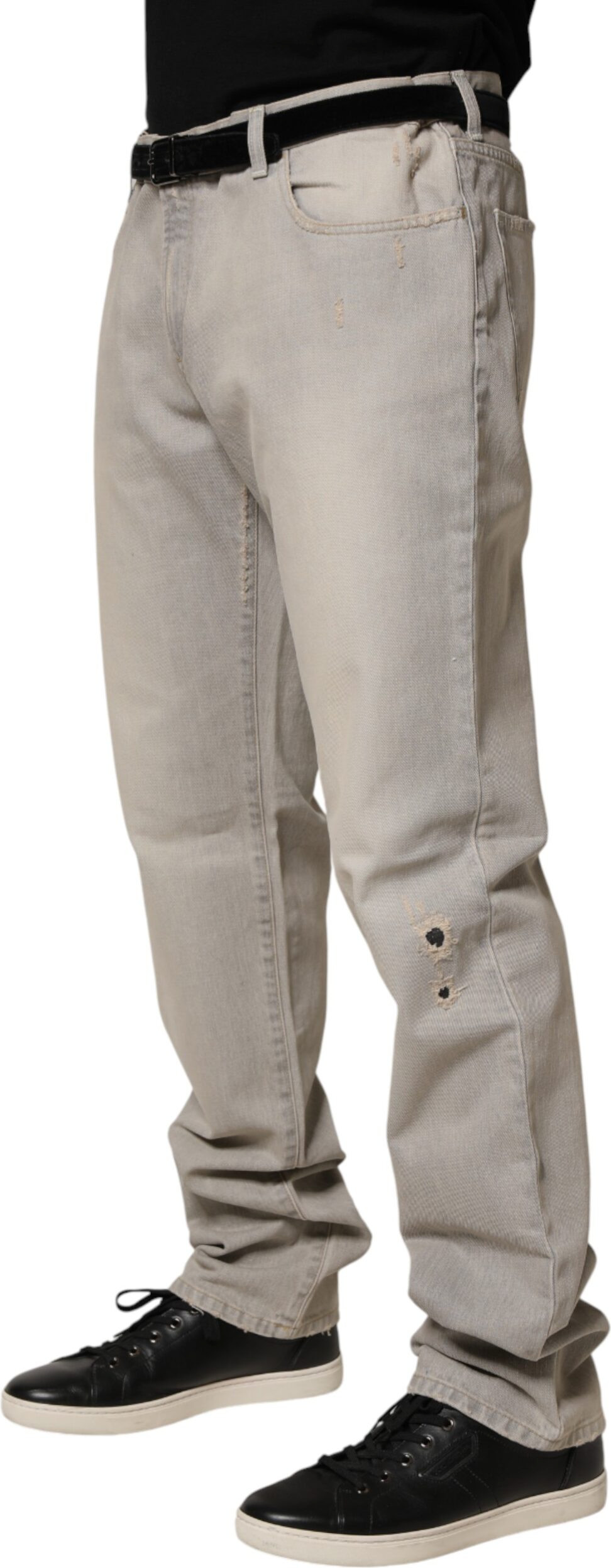 Hellgraue gerade Jeans aus Baumwolle von Dolce & Gabbana