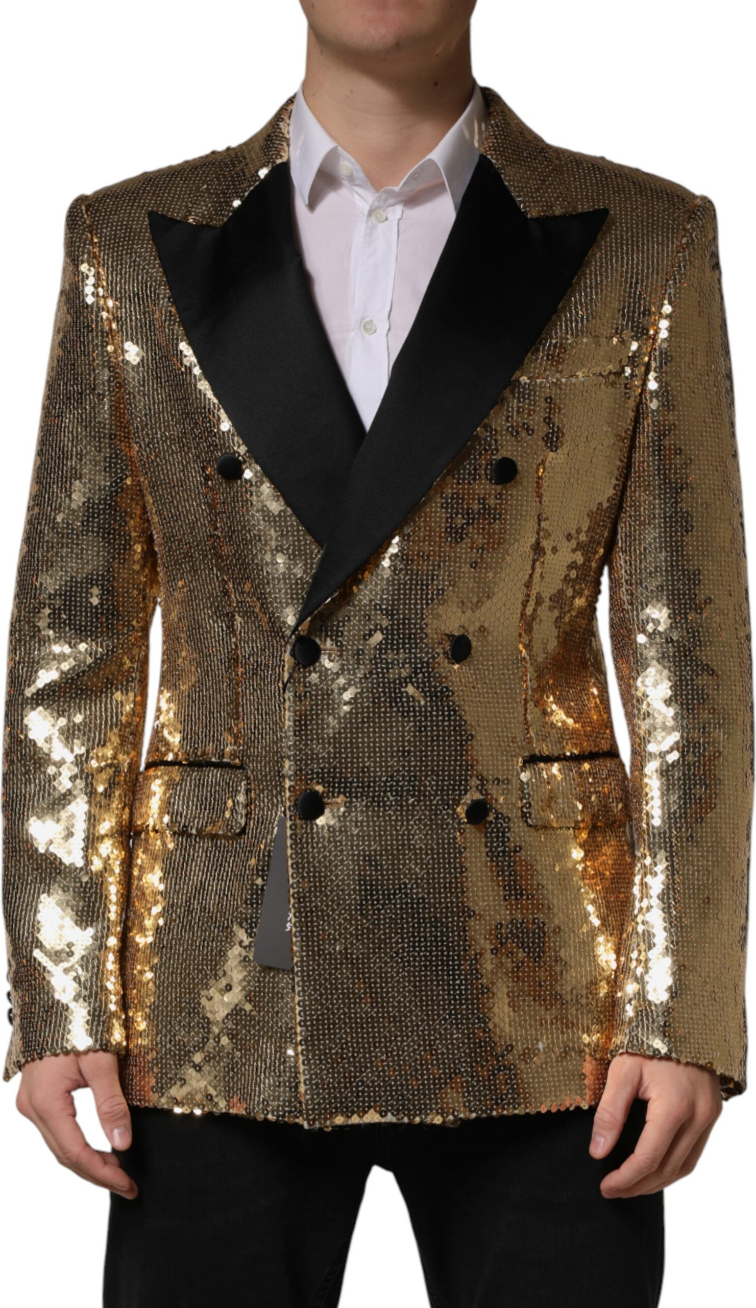 Dolce & Gabbana Gold Sequined Double Breasted Jacket Blazer