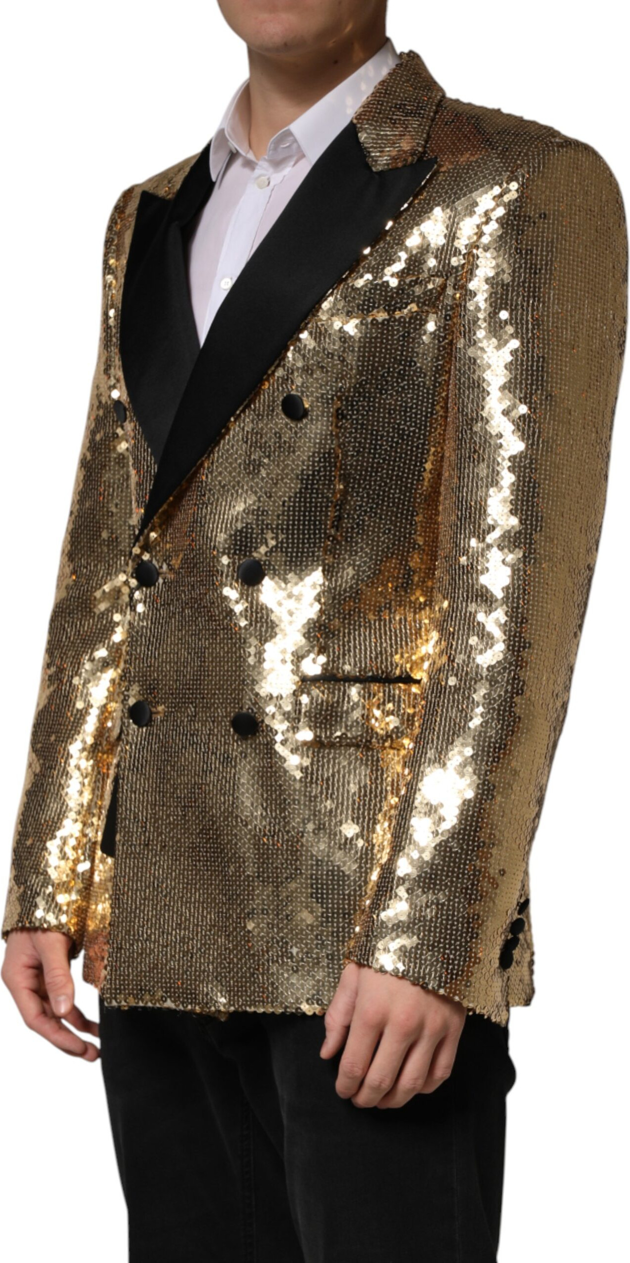 Dolce & Gabbana Gold Pailletten Zweireihige Jacke Blazer