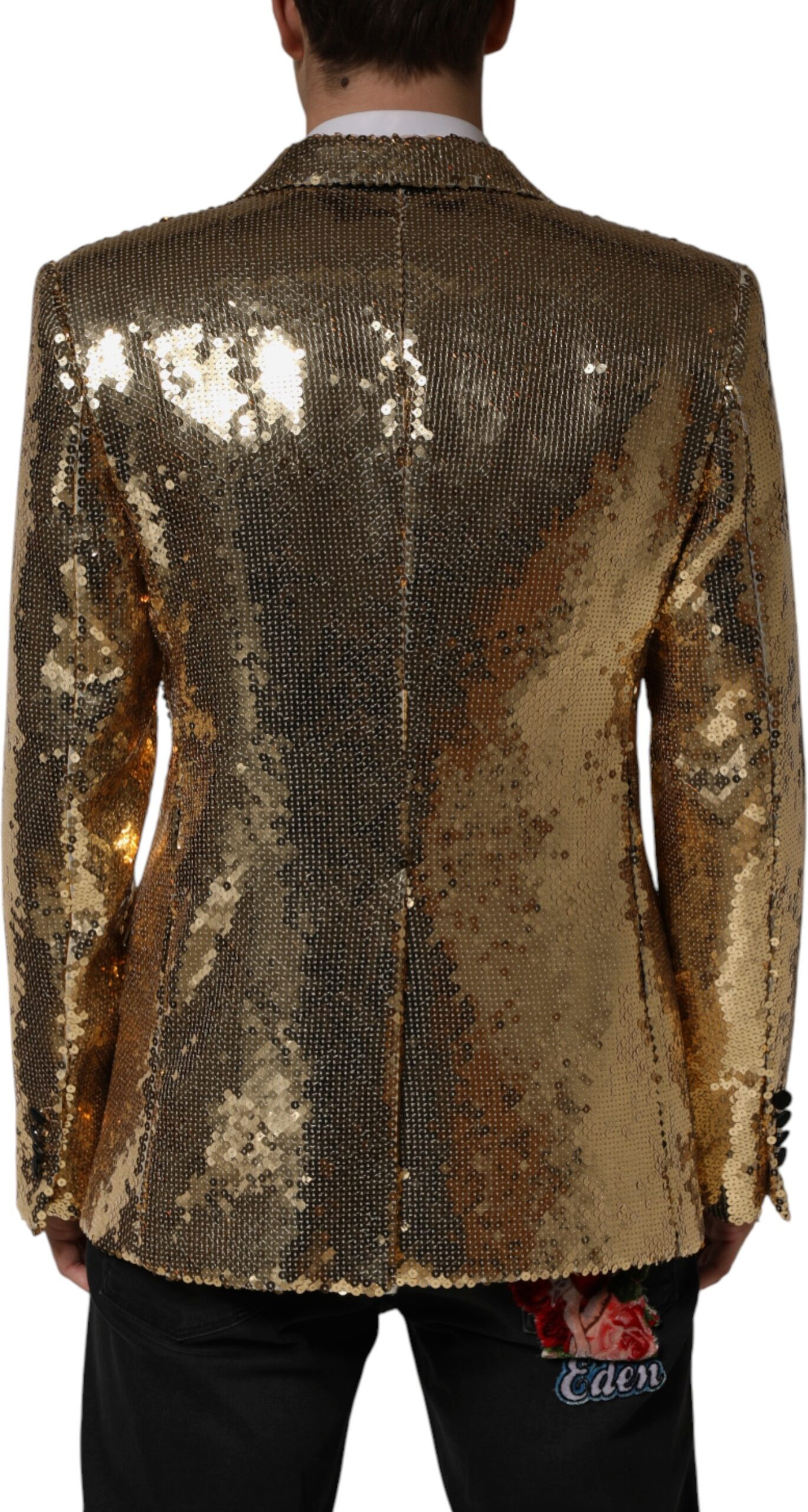 Dolce & Gabbana Gold Pailletten Zweireihige Jacke Blazer