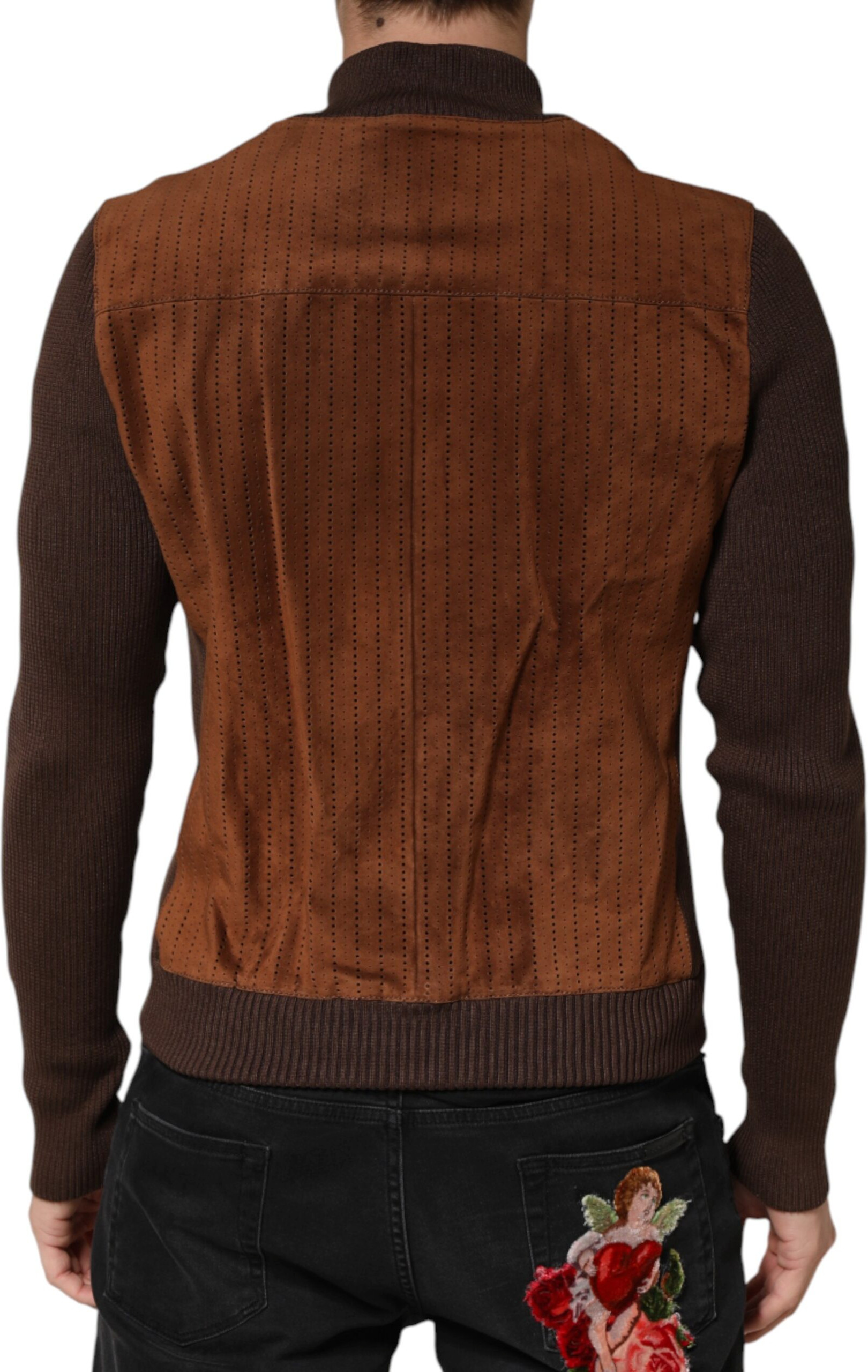 Brown Velvet Calfskin Full Zip Biker Jacket