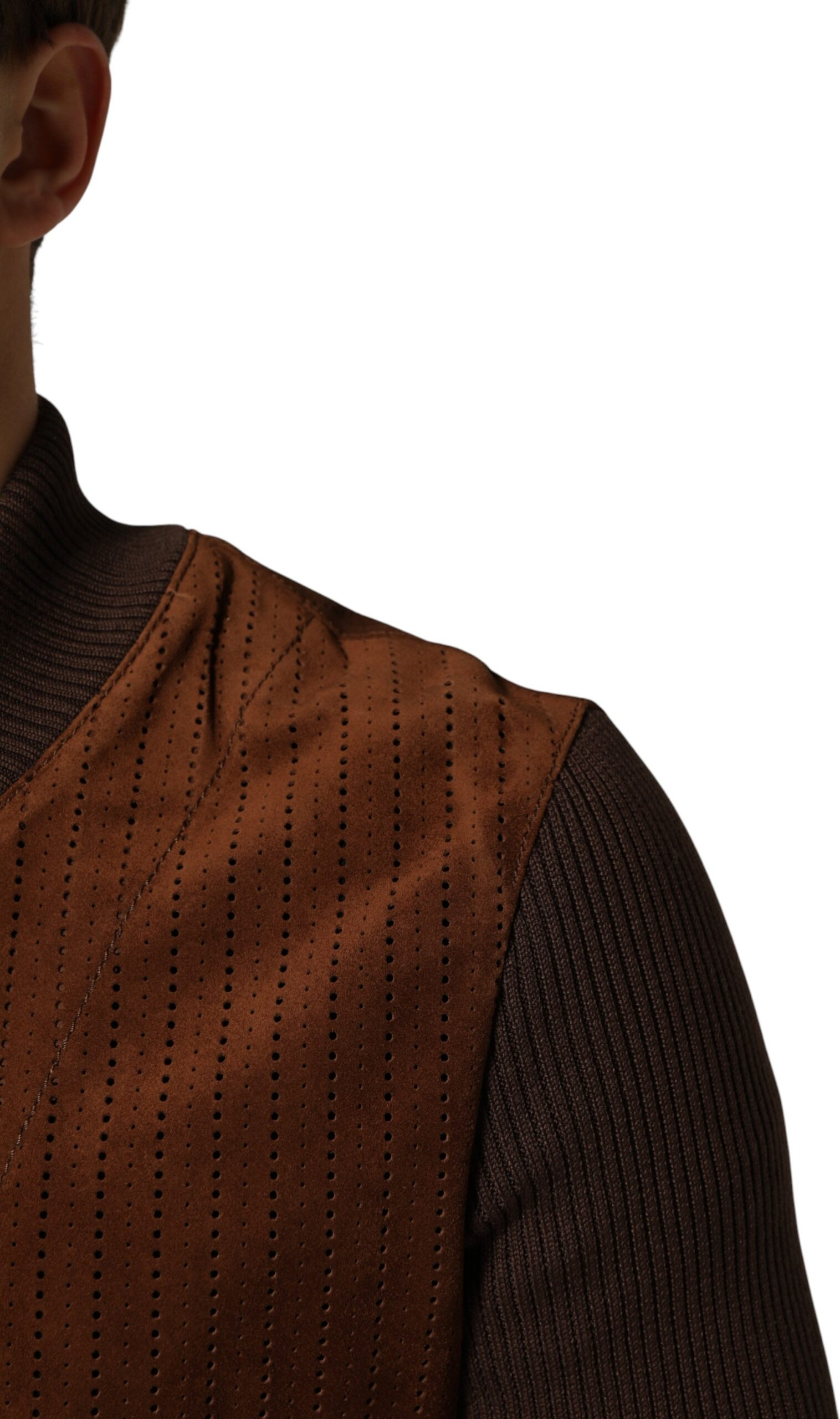 Brown Velvet Calfskin Full Zip Biker Jacket
