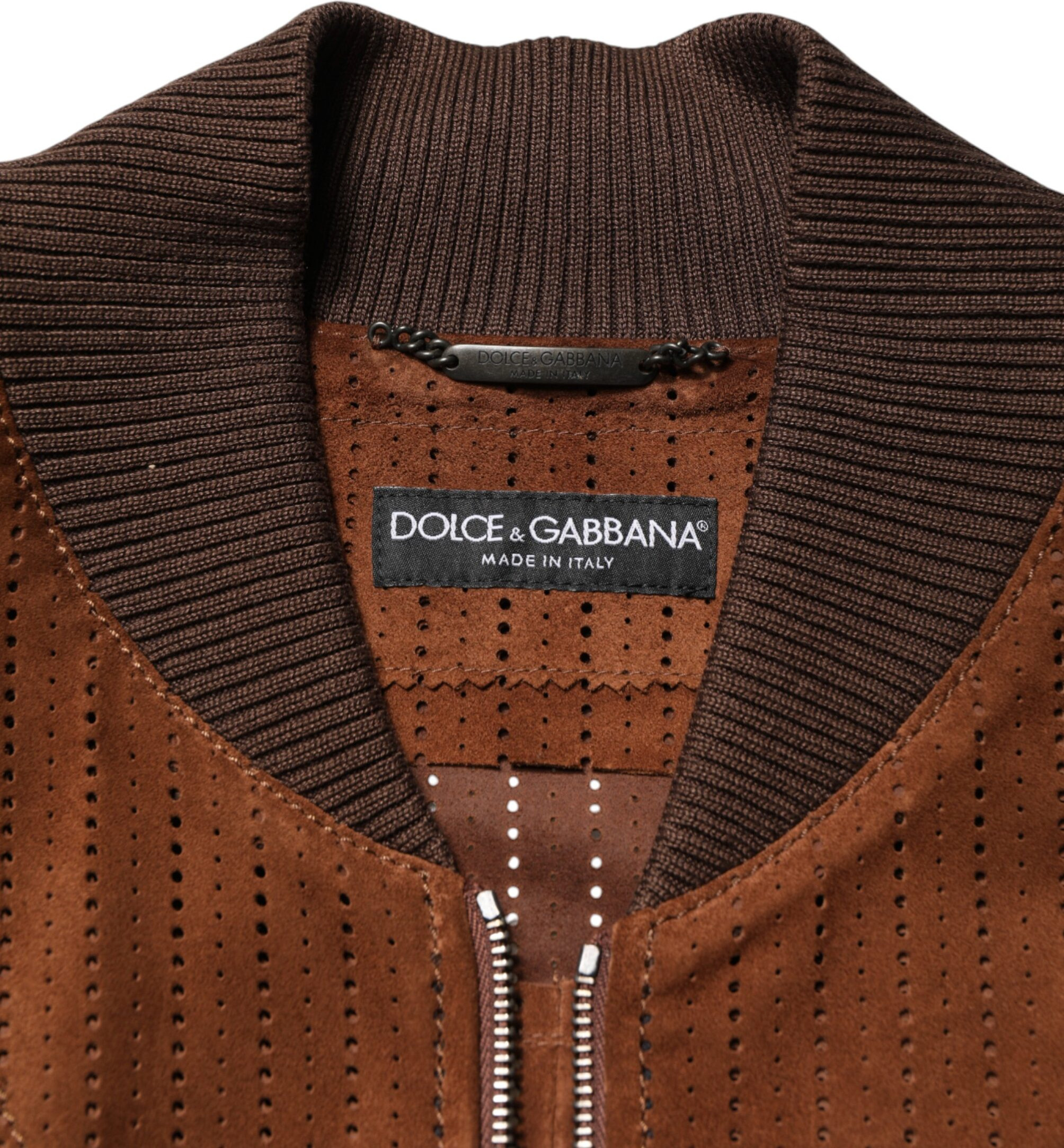 Brown Velvet Calfskin Full Zip Biker Jacket