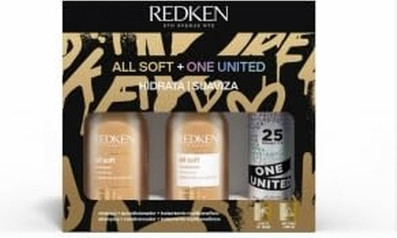 Redken All Soft & One United Moisturizing Routine with Shampoo, Conditioner, and Protective Spray - Xmas Coffret