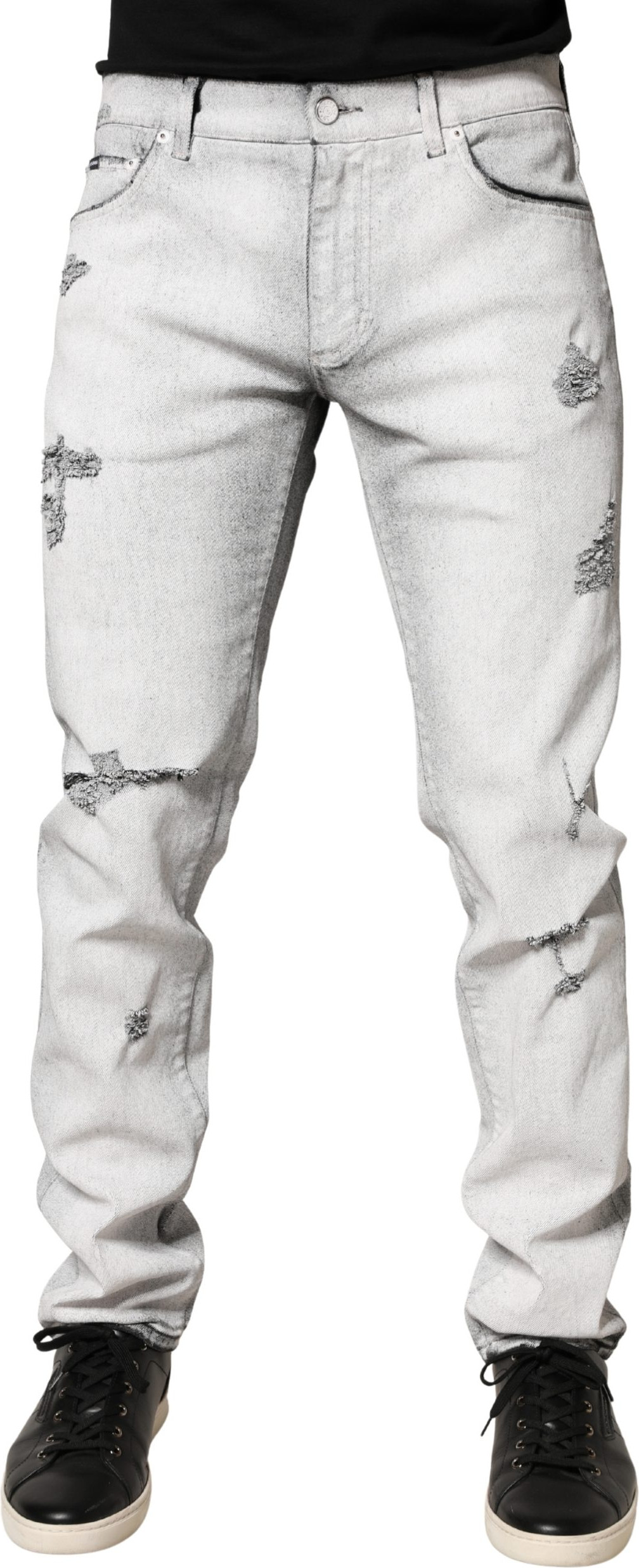 Dolce & Gabbana Light Gray Distressed Skinny Men Denim Jeans