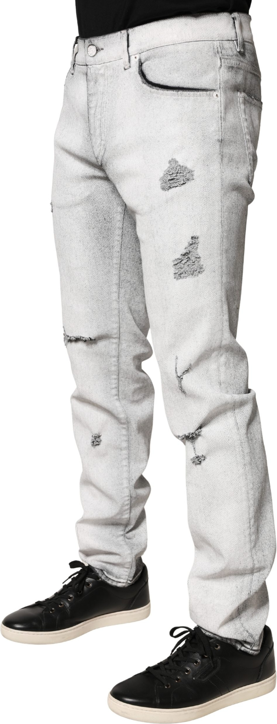 Dolce & Gabbana Light Gray Distressed Skinny Men Denim Jeans