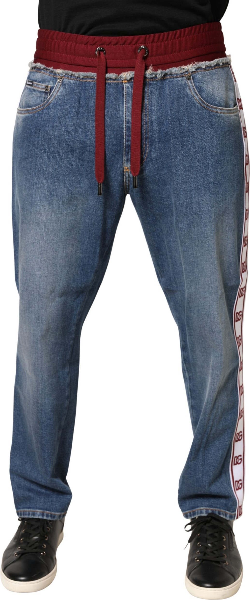 Blue Cotton Drawstring Straight Denim Jeans Dolce & Gabbana