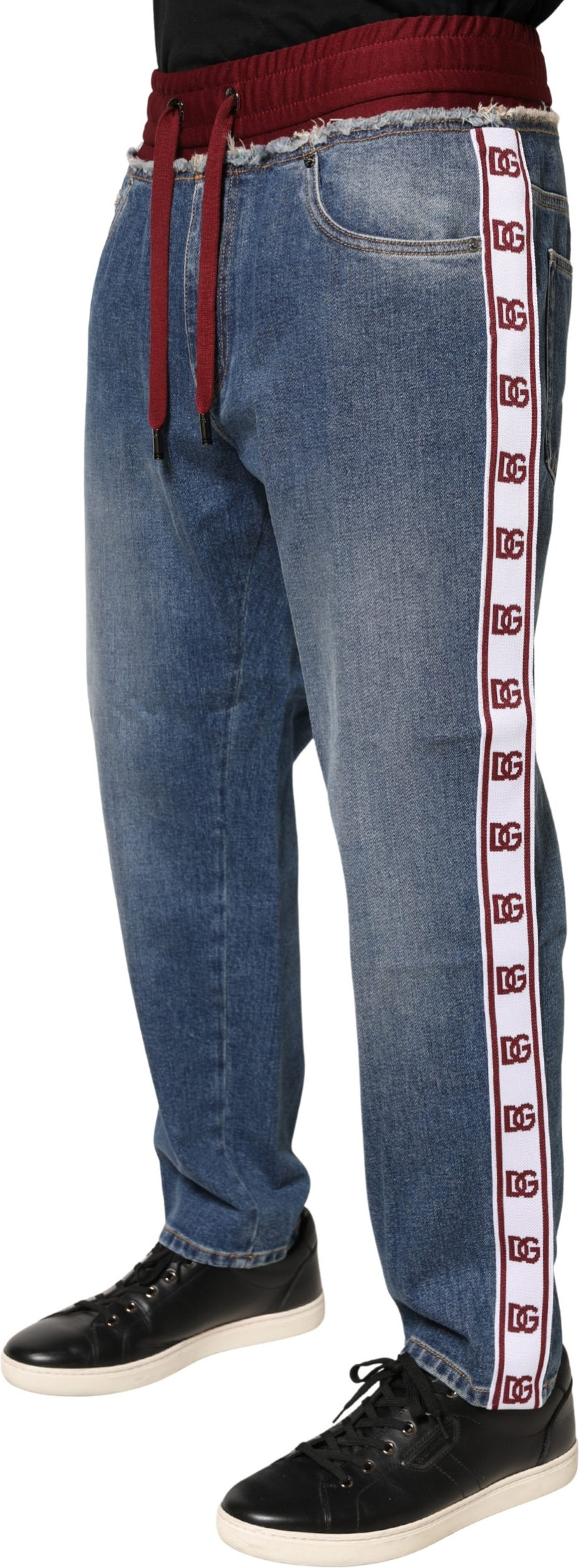 Blue Cotton Drawstring Straight Denim Jeans Dolce & Gabbana