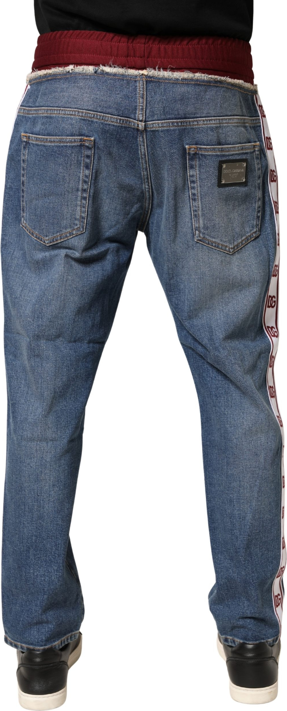 Blue Cotton Drawstring Straight Denim Jeans Dolce & Gabbana