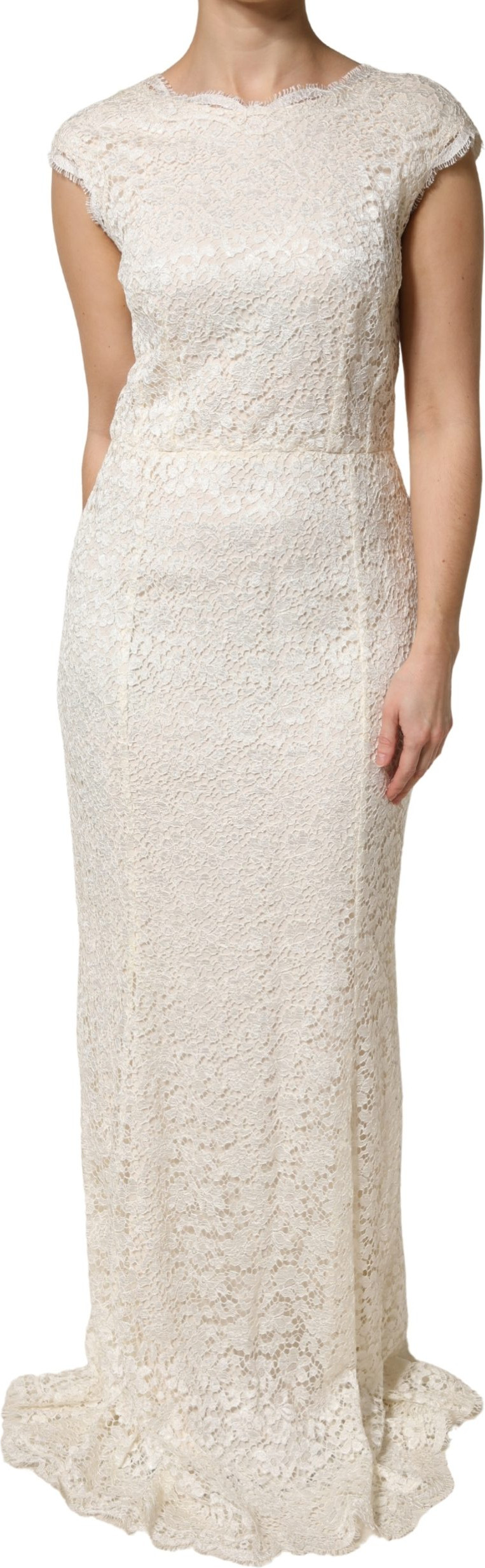 White Lace Viscose Sheath Long Gown Dress Dolce & Gabbana
