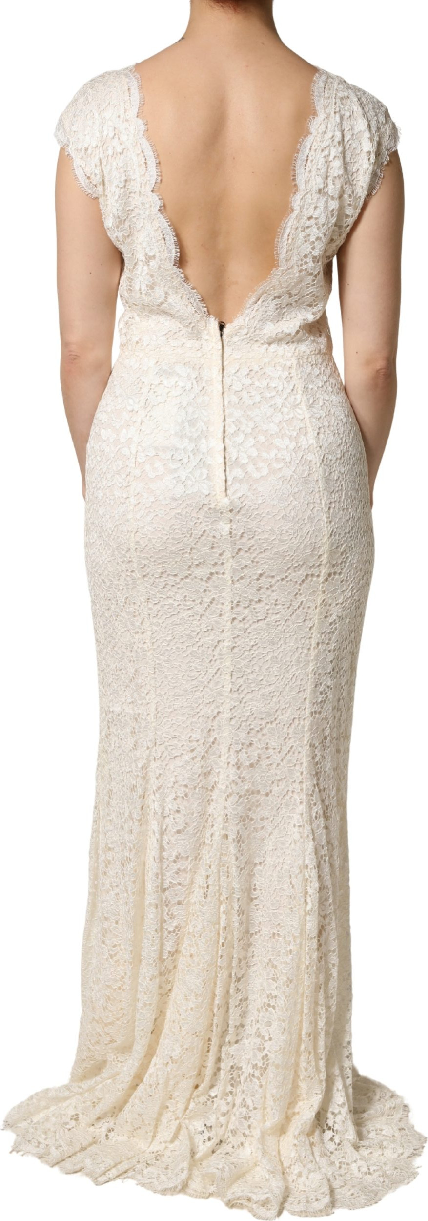 White Lace Viscose Sheath Long Gown Dress Dolce & Gabbana