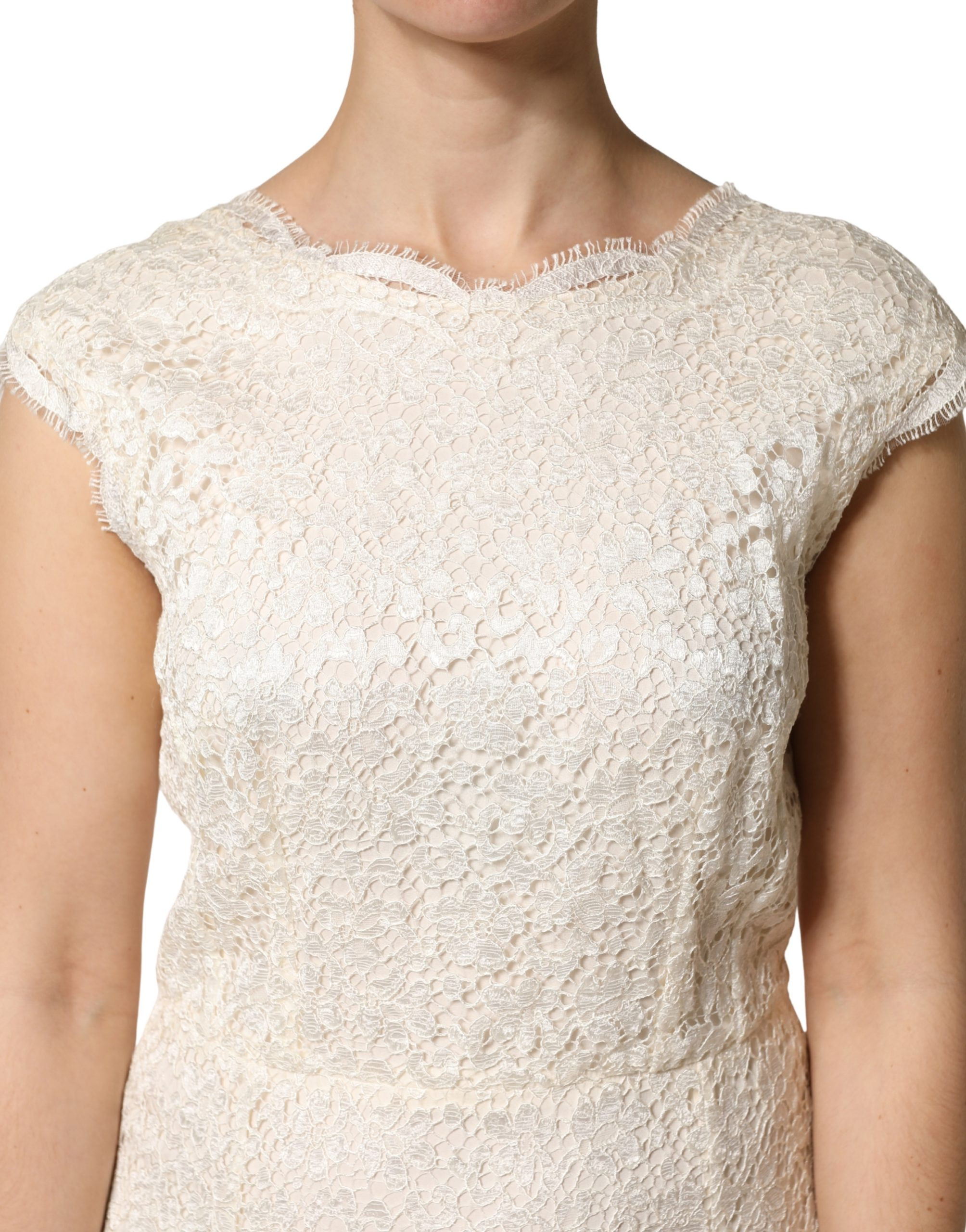 White Lace Viscose Sheath Long Gown Dress Dolce & Gabbana