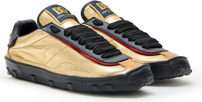 Gold Leather Low Top Sneakers Dolce & Gabbana
