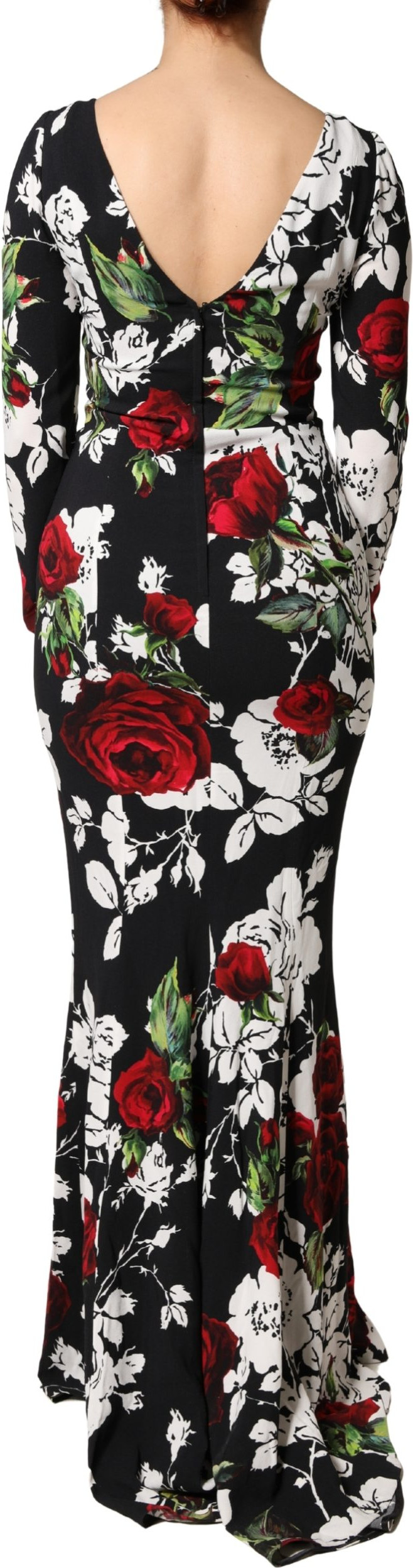 Black Floral Viscose Bodycon Long Gown Dress Dolce & Gabbana