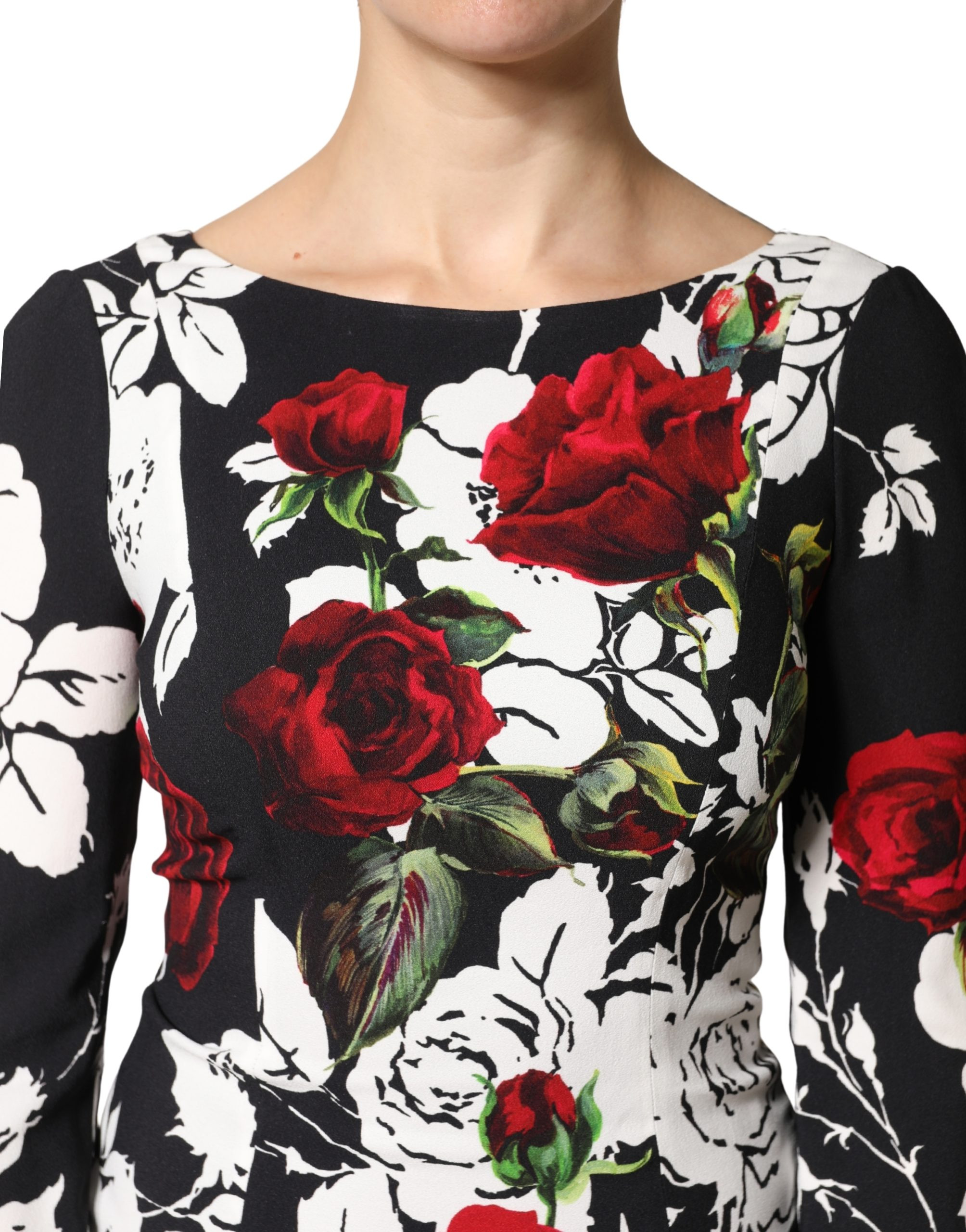 Black Floral Viscose Bodycon Long Gown Dress Dolce & Gabbana