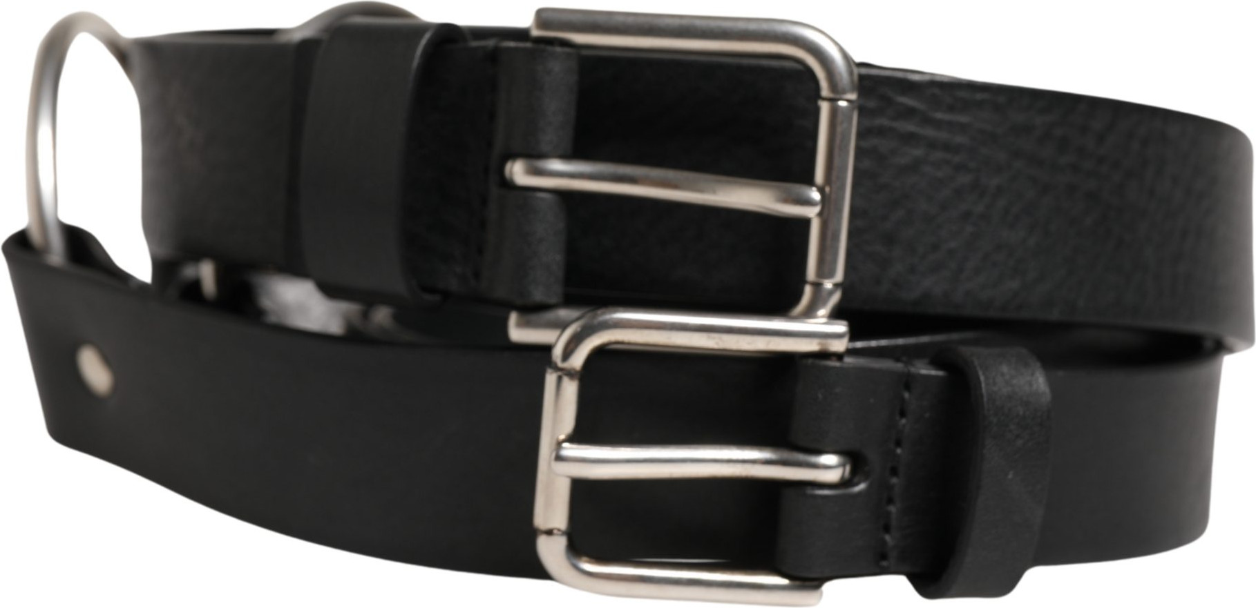 Schwarzer Doppelriemen-Gürtel aus Leder mit silberner Schnalle von Dolce & Gabbana